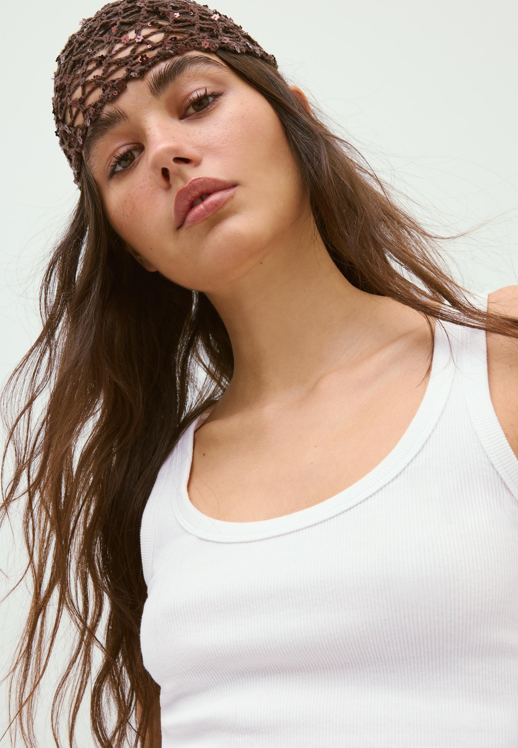 Floral sequin skull cap — Brown