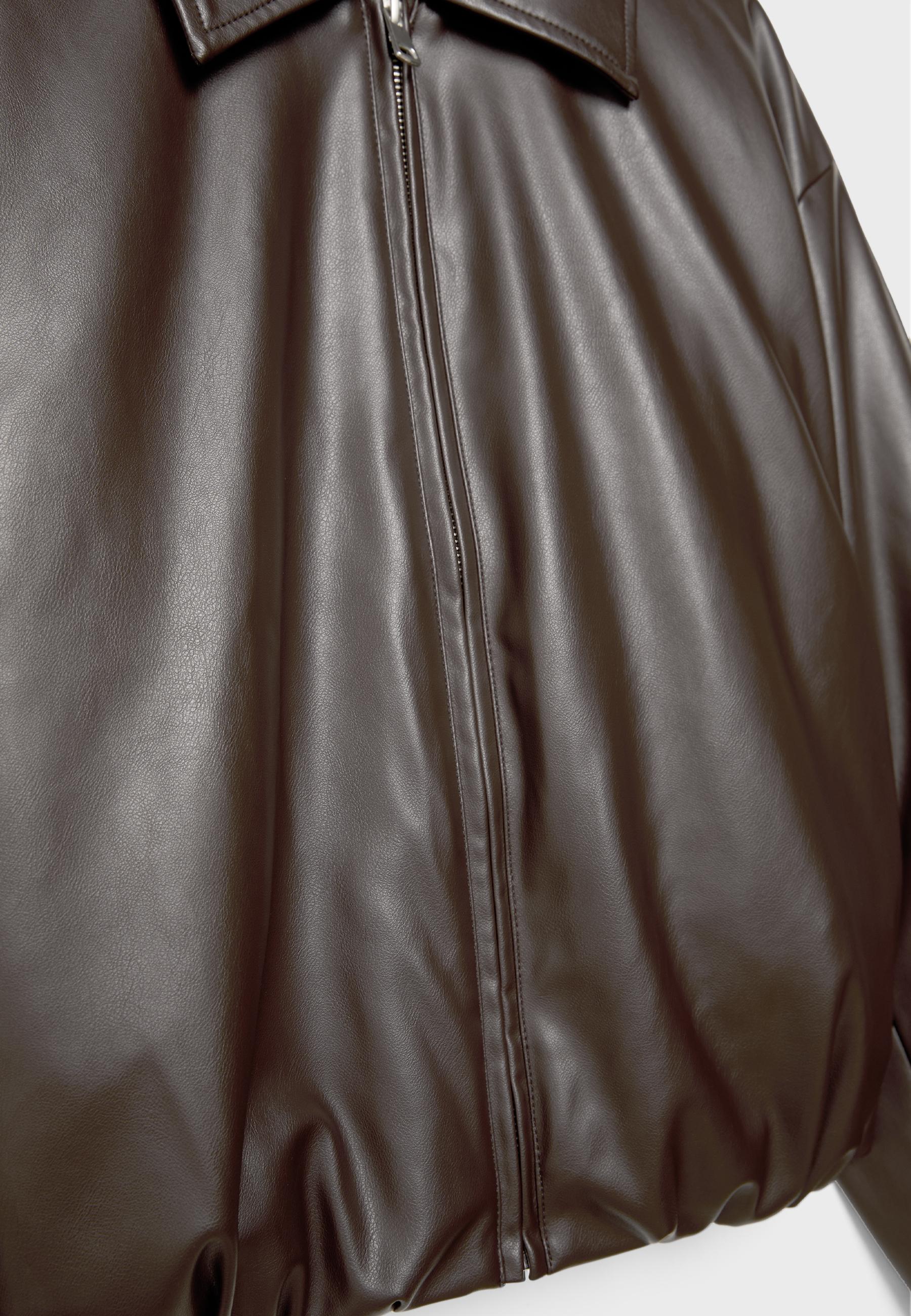 Padded leather effect bomber jacket — Brown