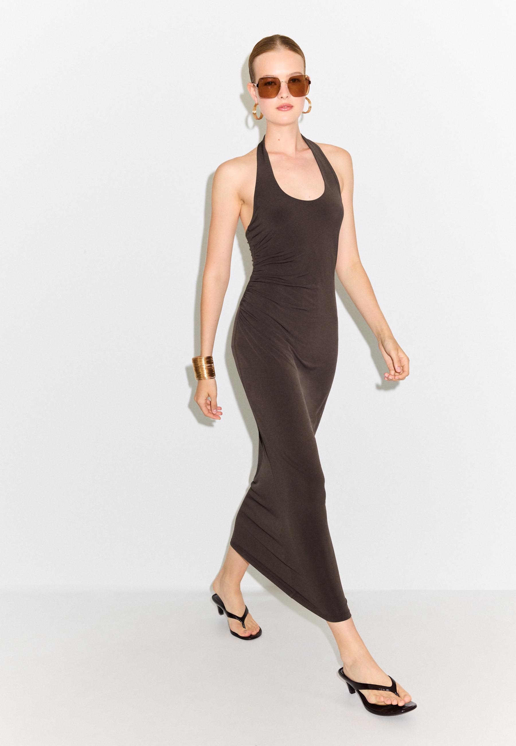 Halter neck midi dress — Brown