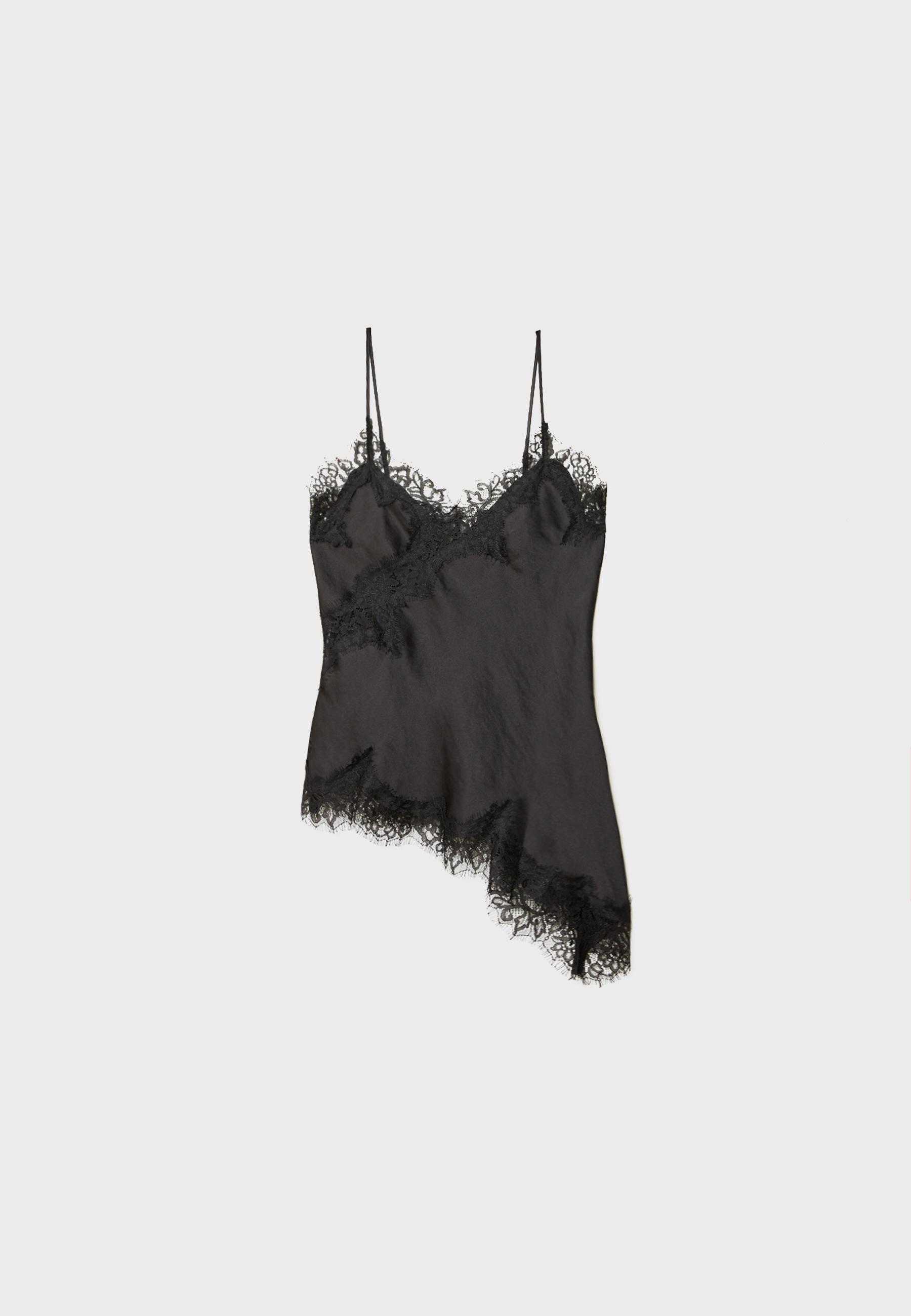 Asymmetric lace camisole top — Black
