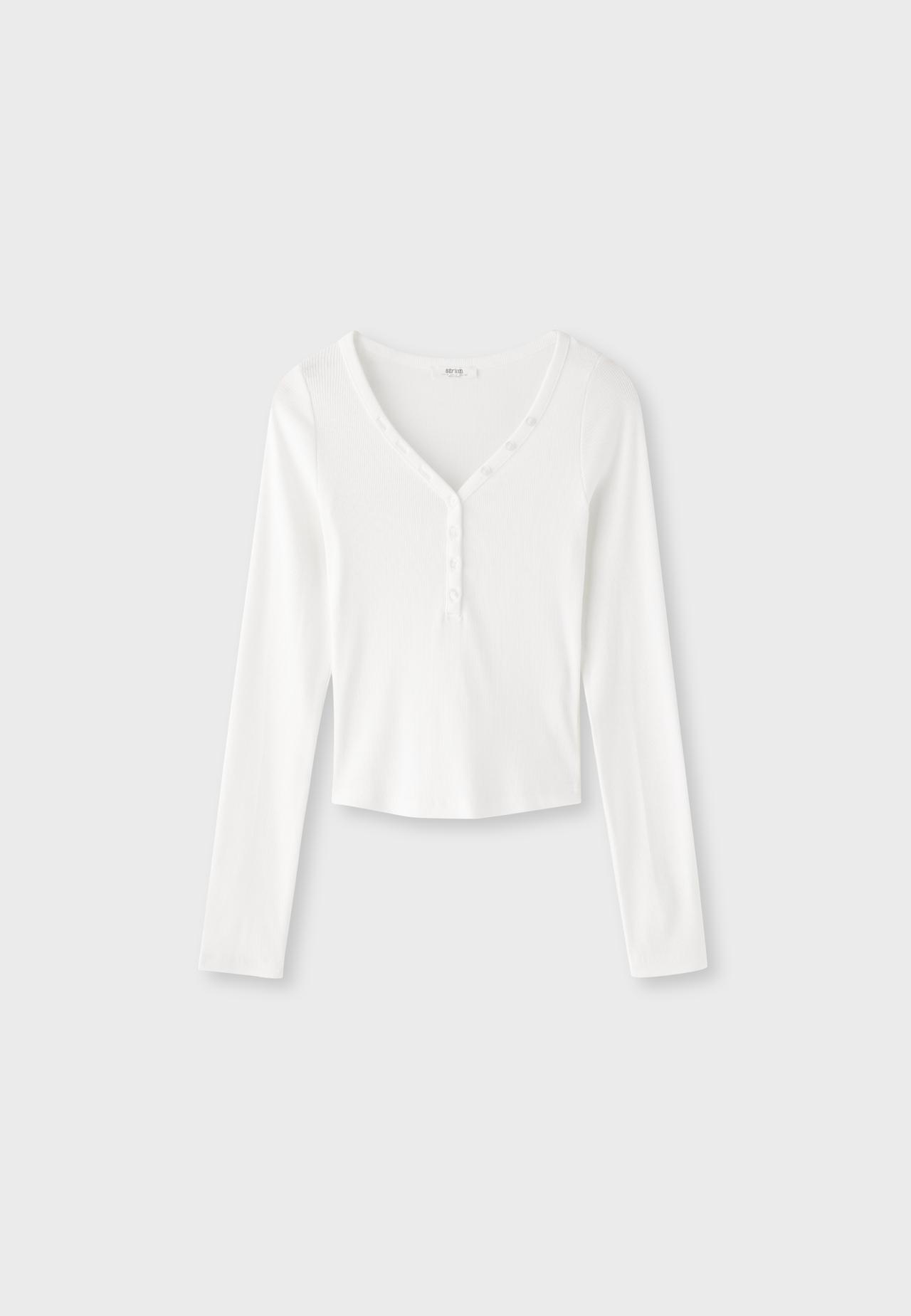 Long sleeve Henley t-shirt — Ecru