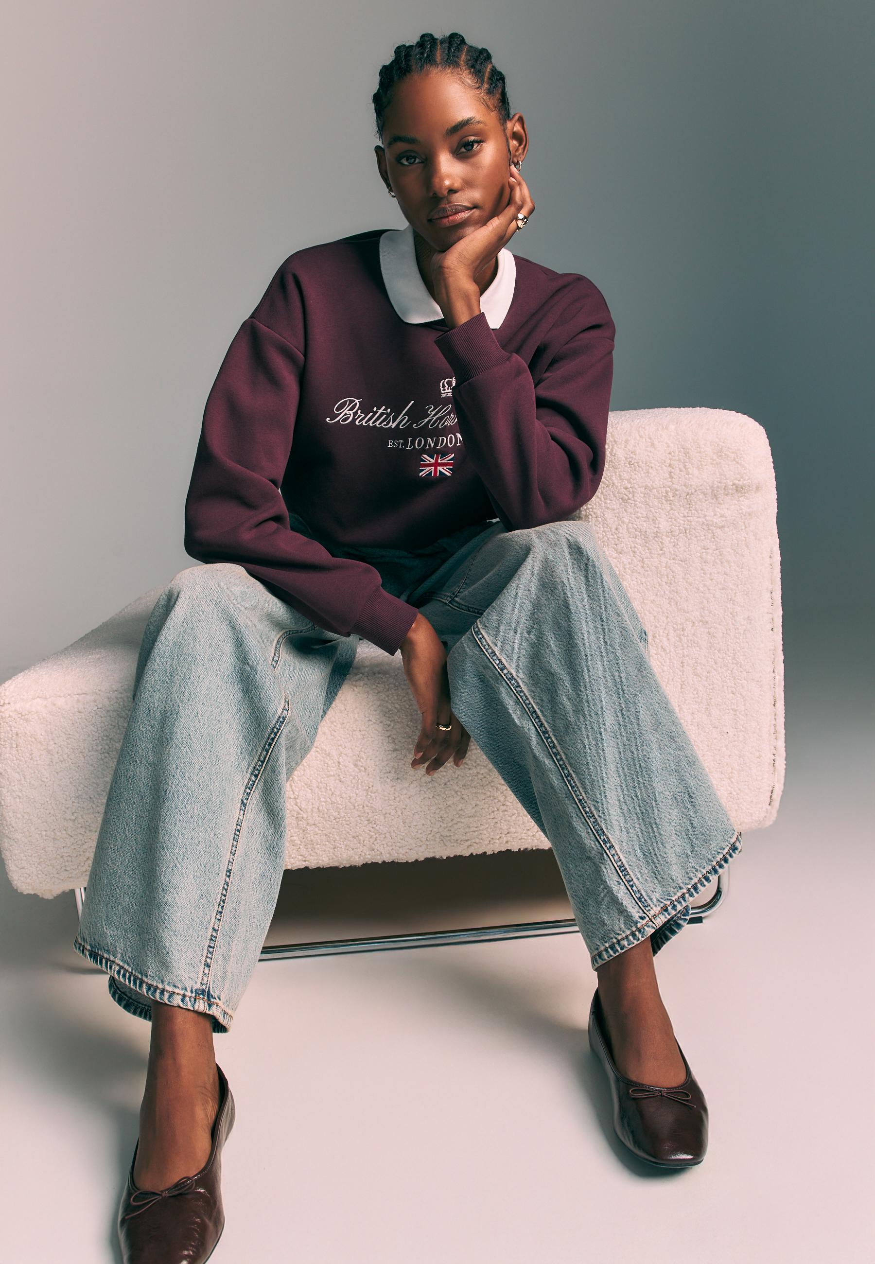 Embroidered polo collar sweatshirt - Women's fashion