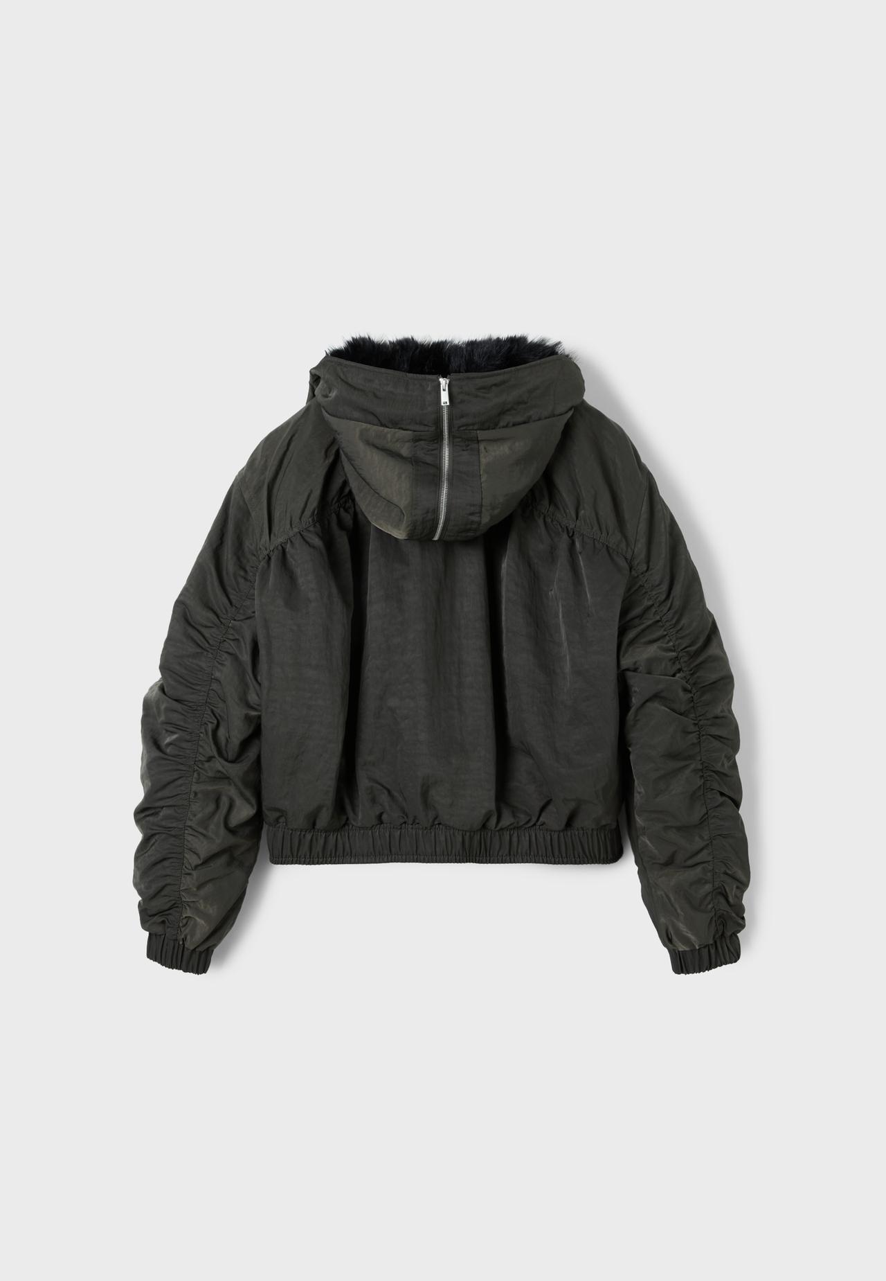 Bomber jacket with faux fur neck — Khaki