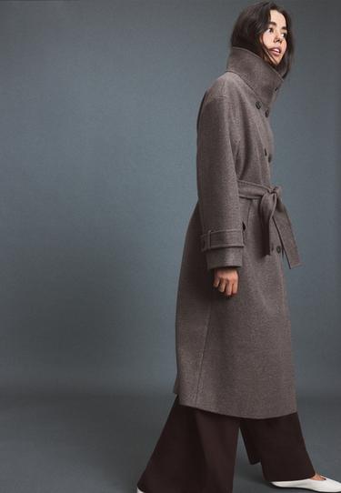 Soft-touch high neck long coat — Brown 3