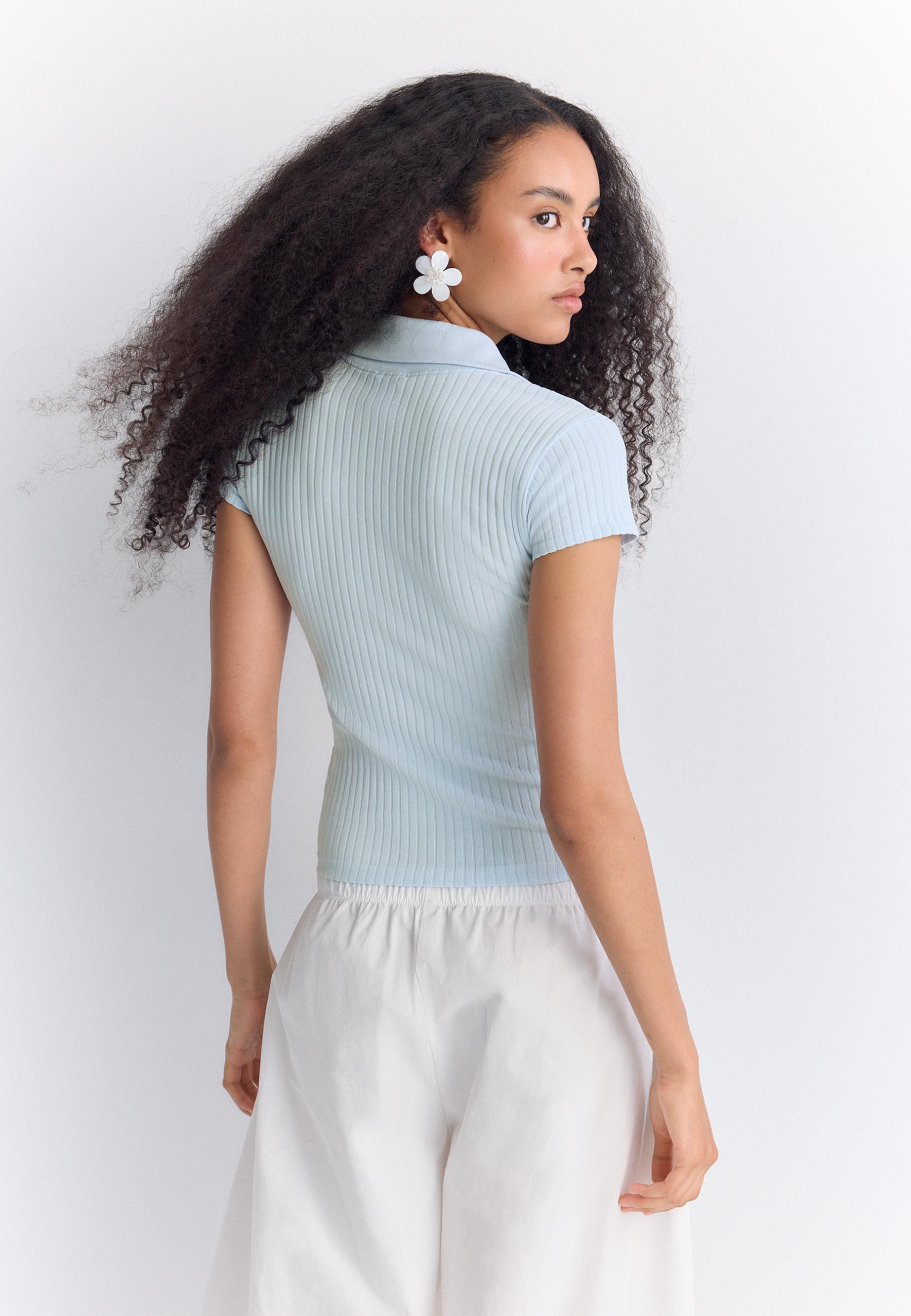 Basic seamless polo T-shirt — Sky blue