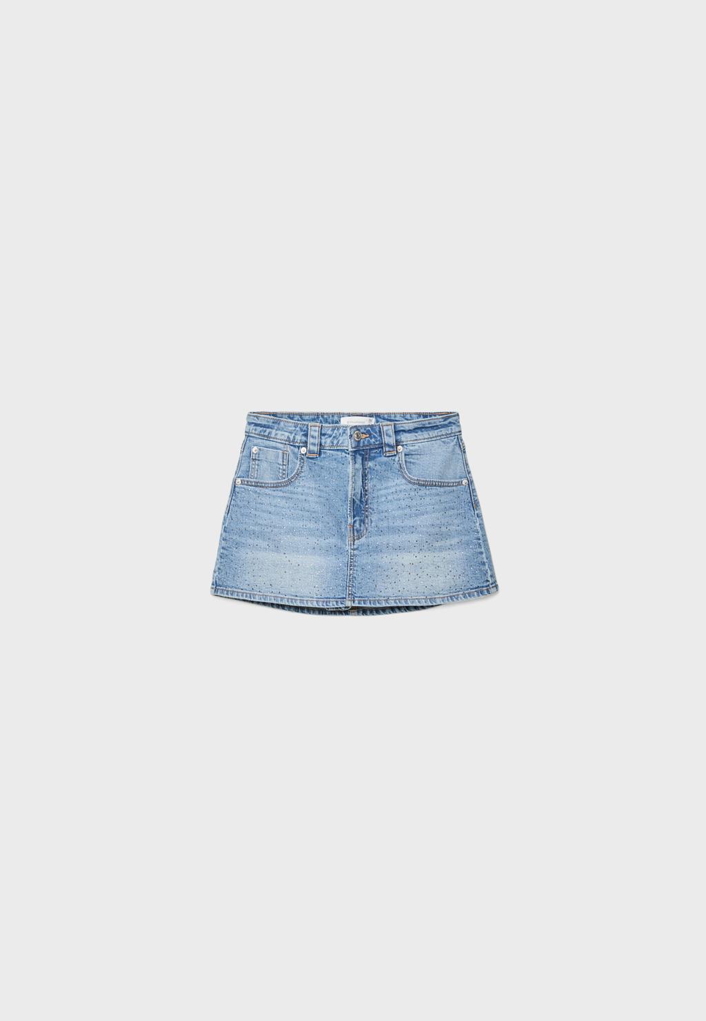 D62 Falda pantalón denim brillos