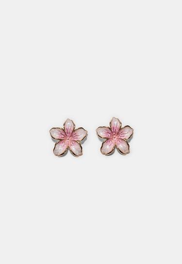 Enamelled flower earrings — Pastel pink 1