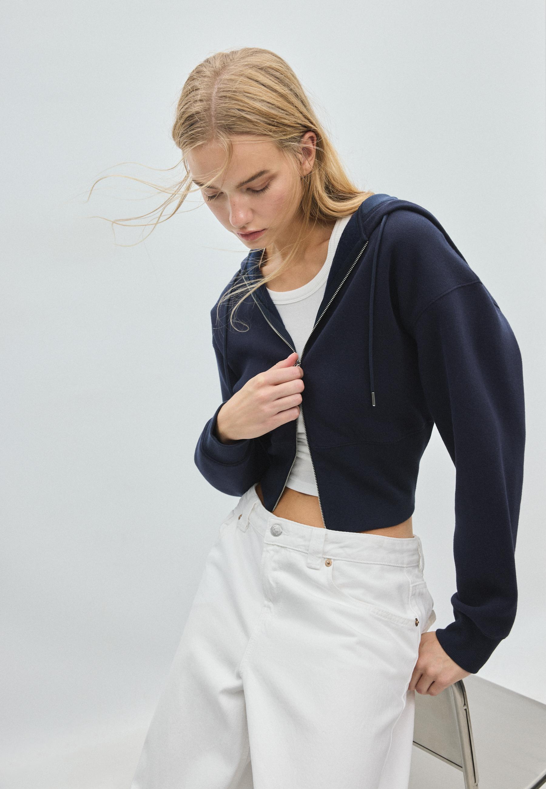 Zip-up hooded sweatshirt — Navy blue