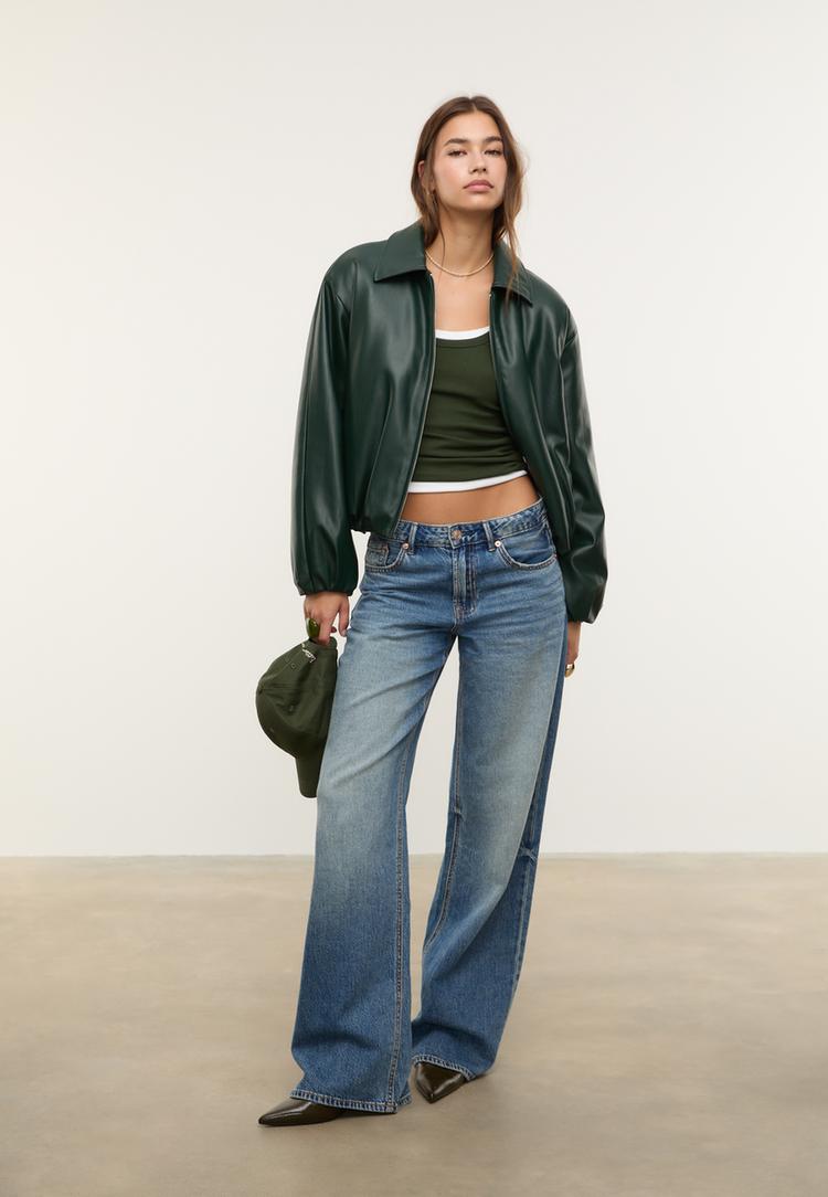 Stradivarius Prošívaná Bunda Bomber Z Imitace Kůže S