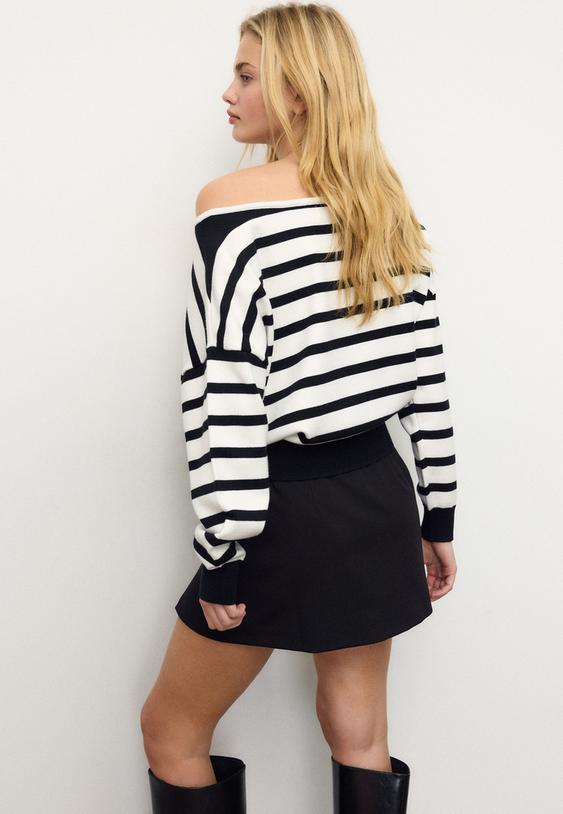 Stradivarius Angel Striped Knit Jumper Ecru L