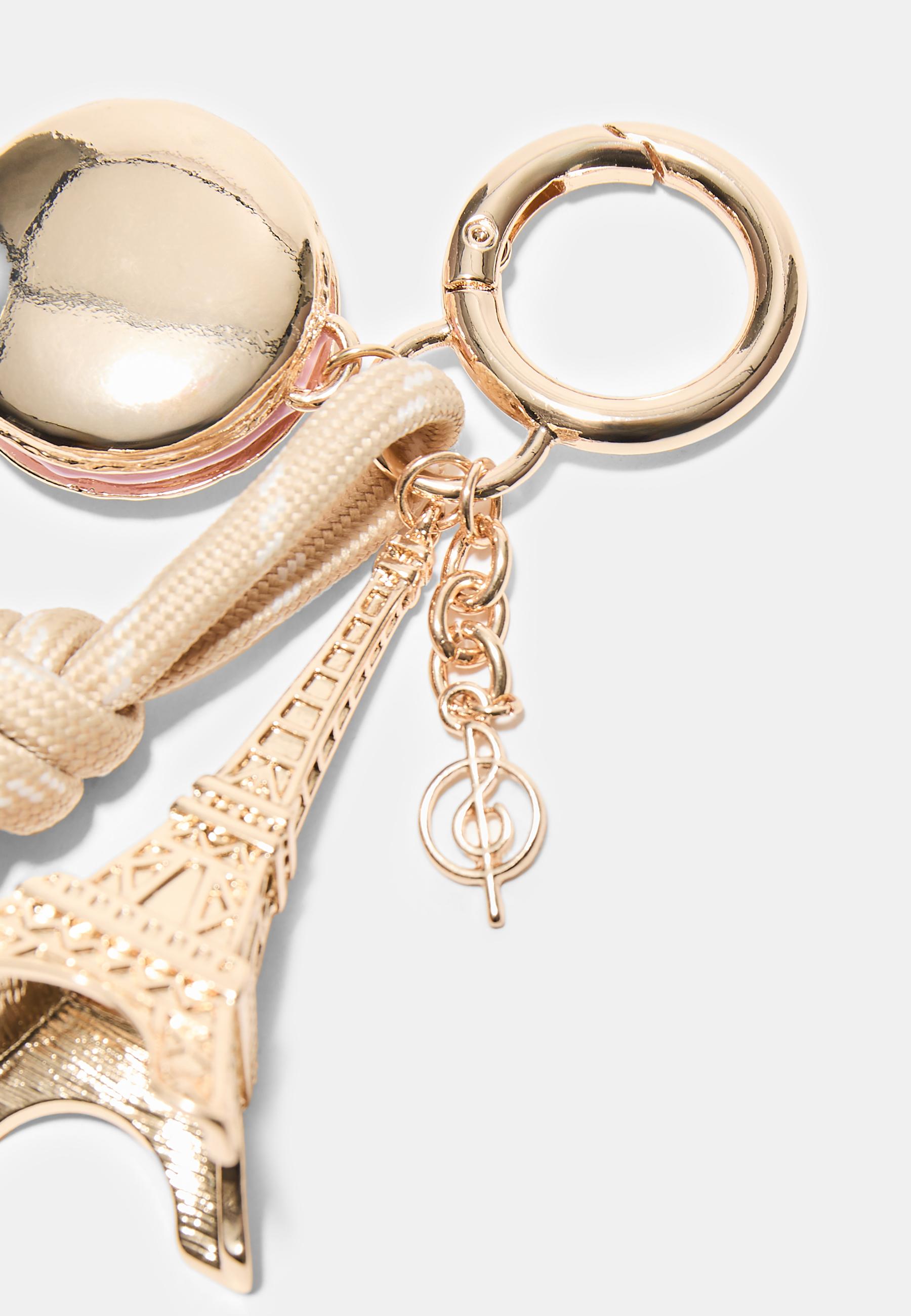 Eiffel Tower and Macarons Charm Keyring — Brown