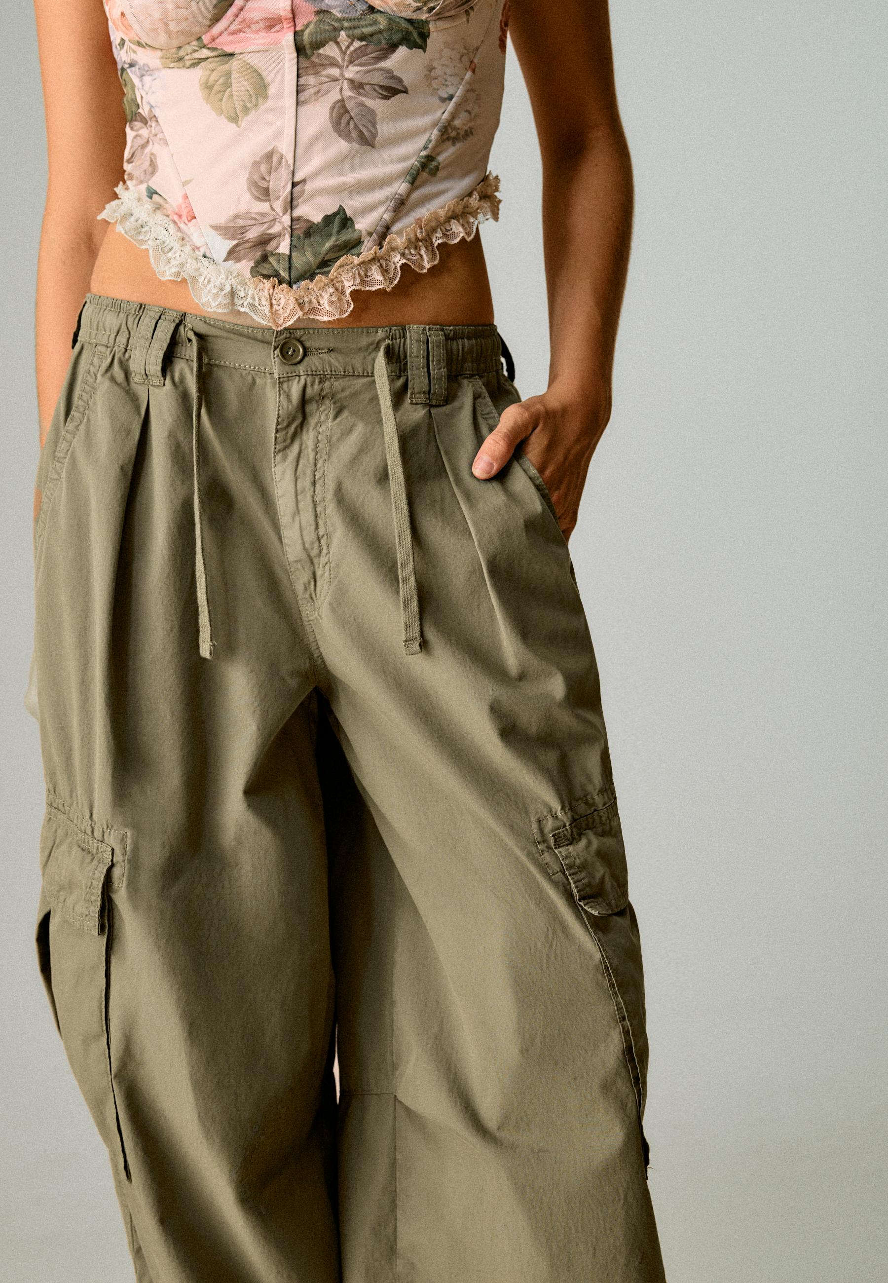 Poplin trousers with stoppers — Khaki