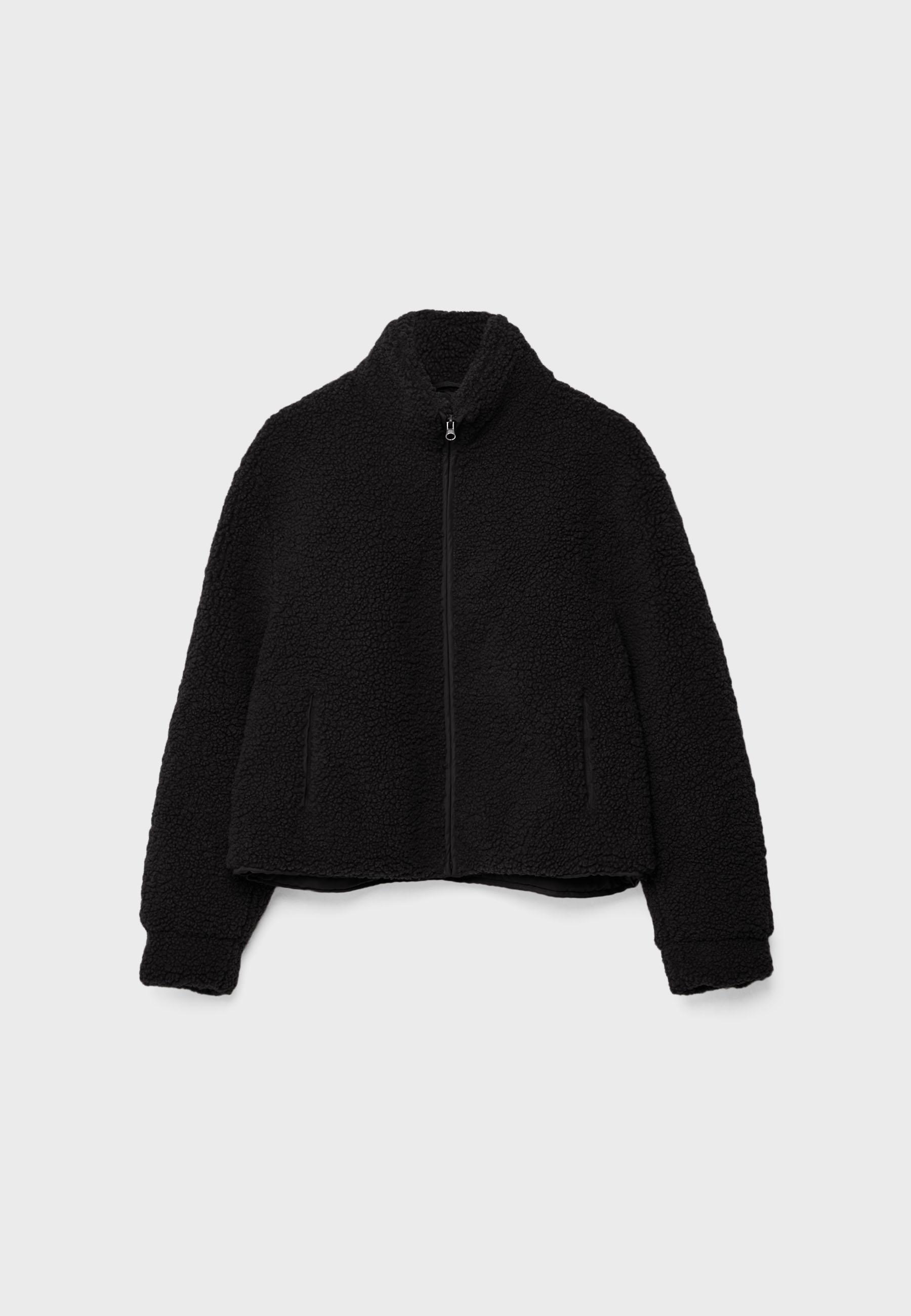 Zip-up faux shearling lined jacket — Black