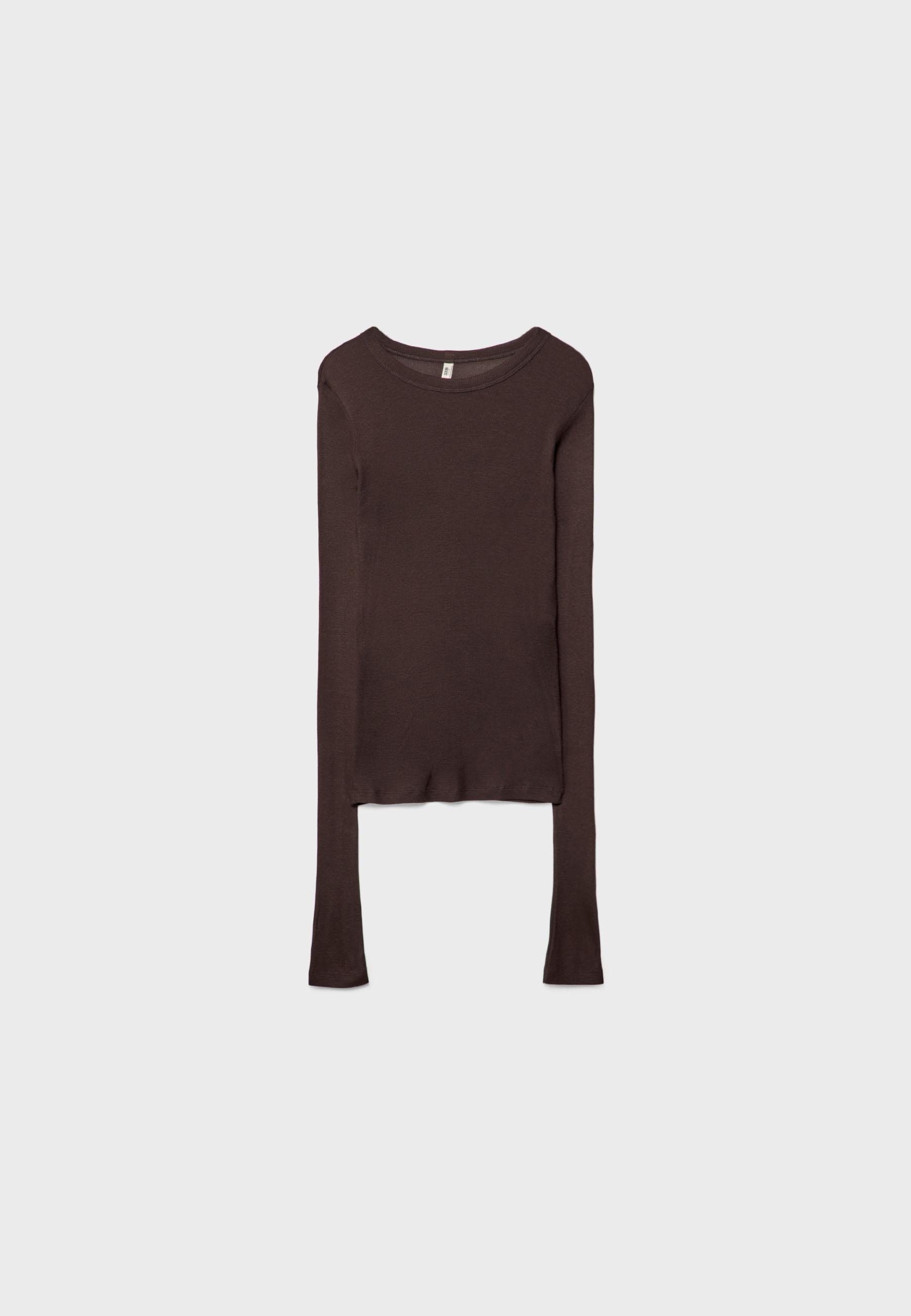 Ribbed long sleeve T-shirt — Brown