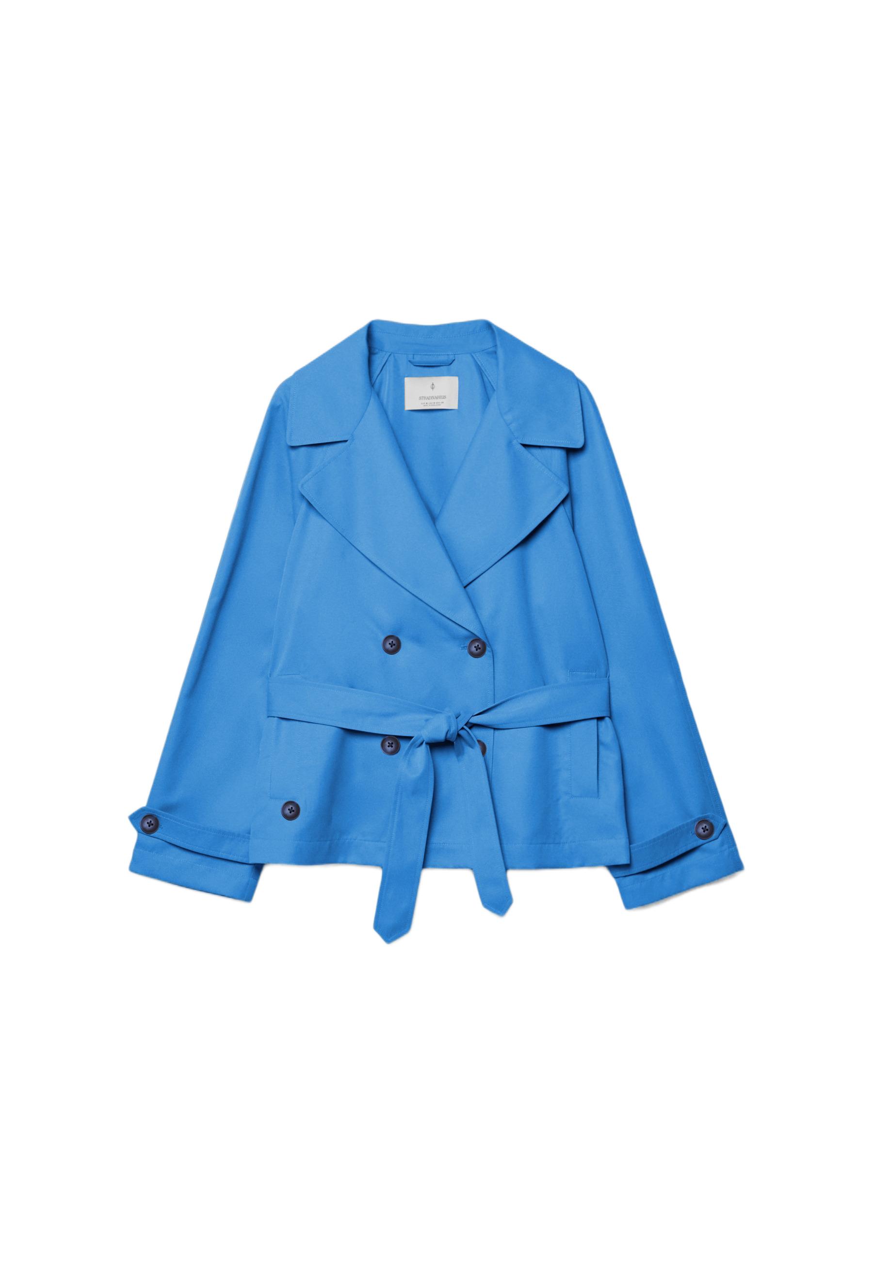Short flowing trench coat with belt — Royal blue