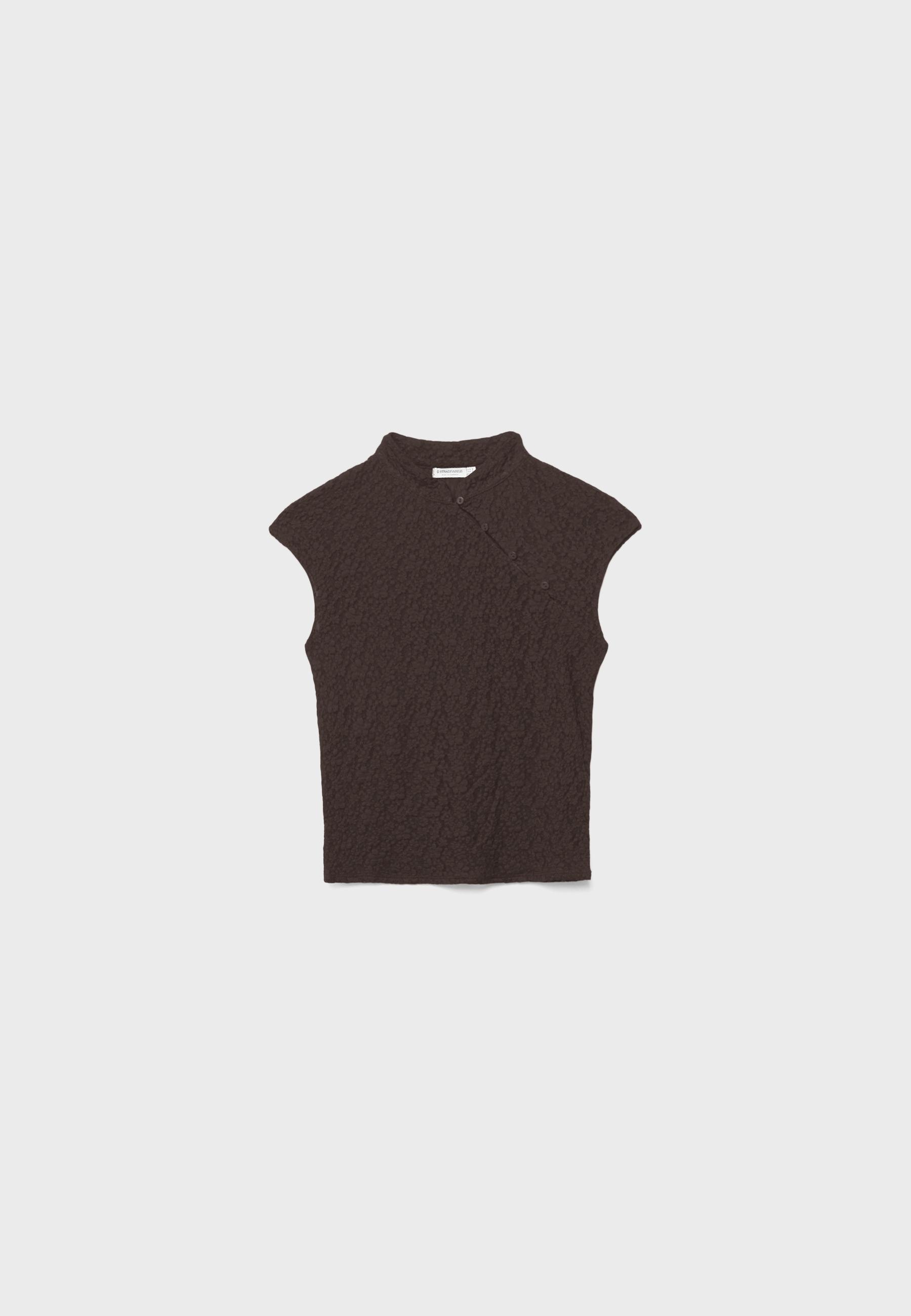 Lace stand collar top — Brown