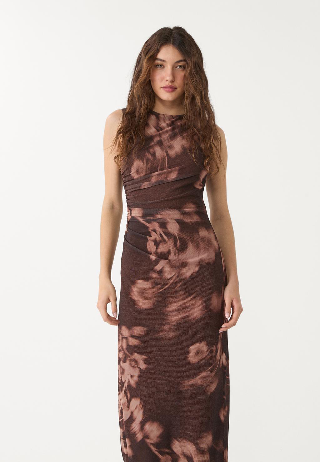 Printed tulle midi dress