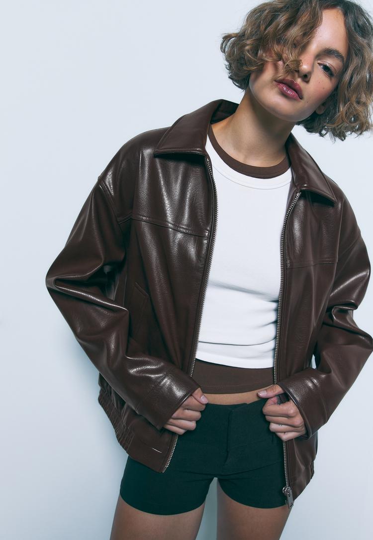 oversize faux leather jacket