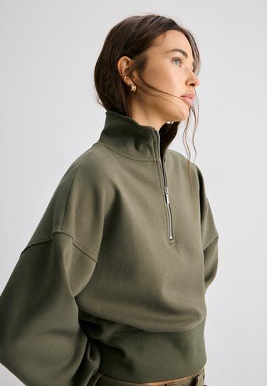 B10 Zip-up sweatshirt with lapel collar — Khaki 3