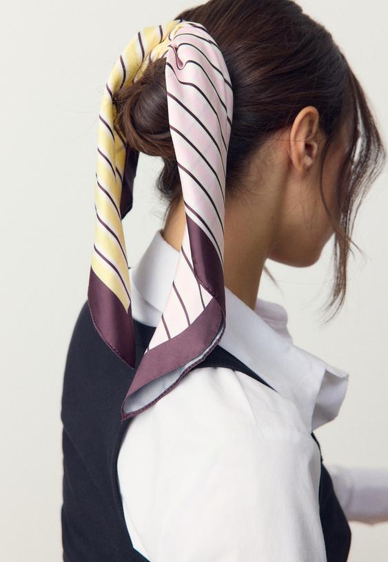 Stradivarius Contrast Stripe Scarf Gold Os