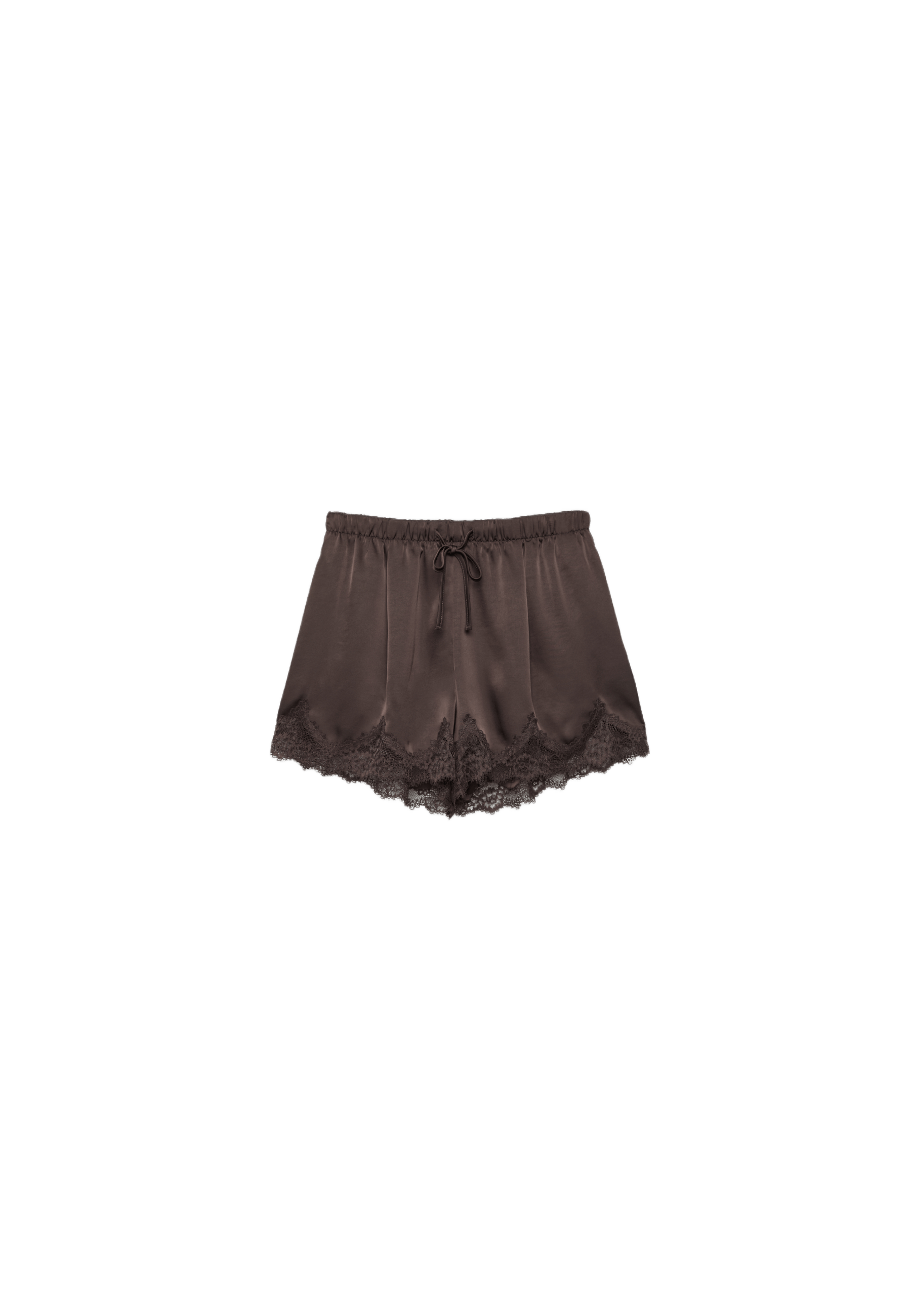 Satin lace shorts — Brown
