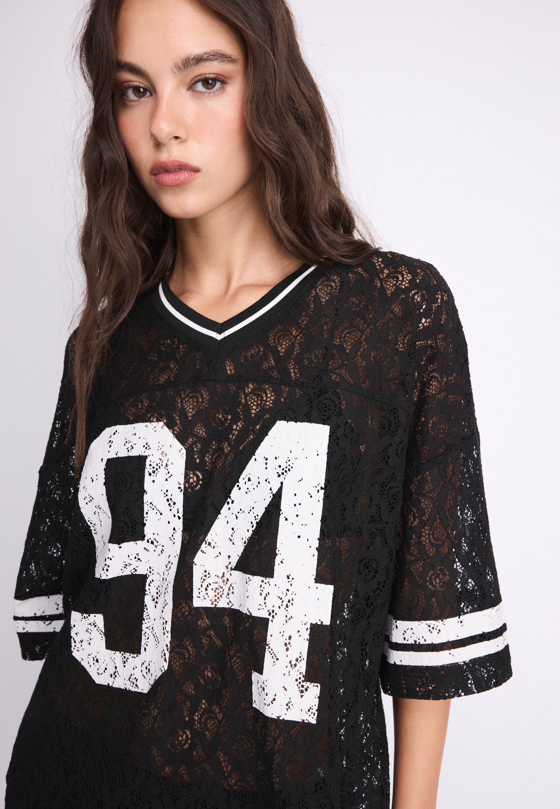 Number lace T-shirt — Black
