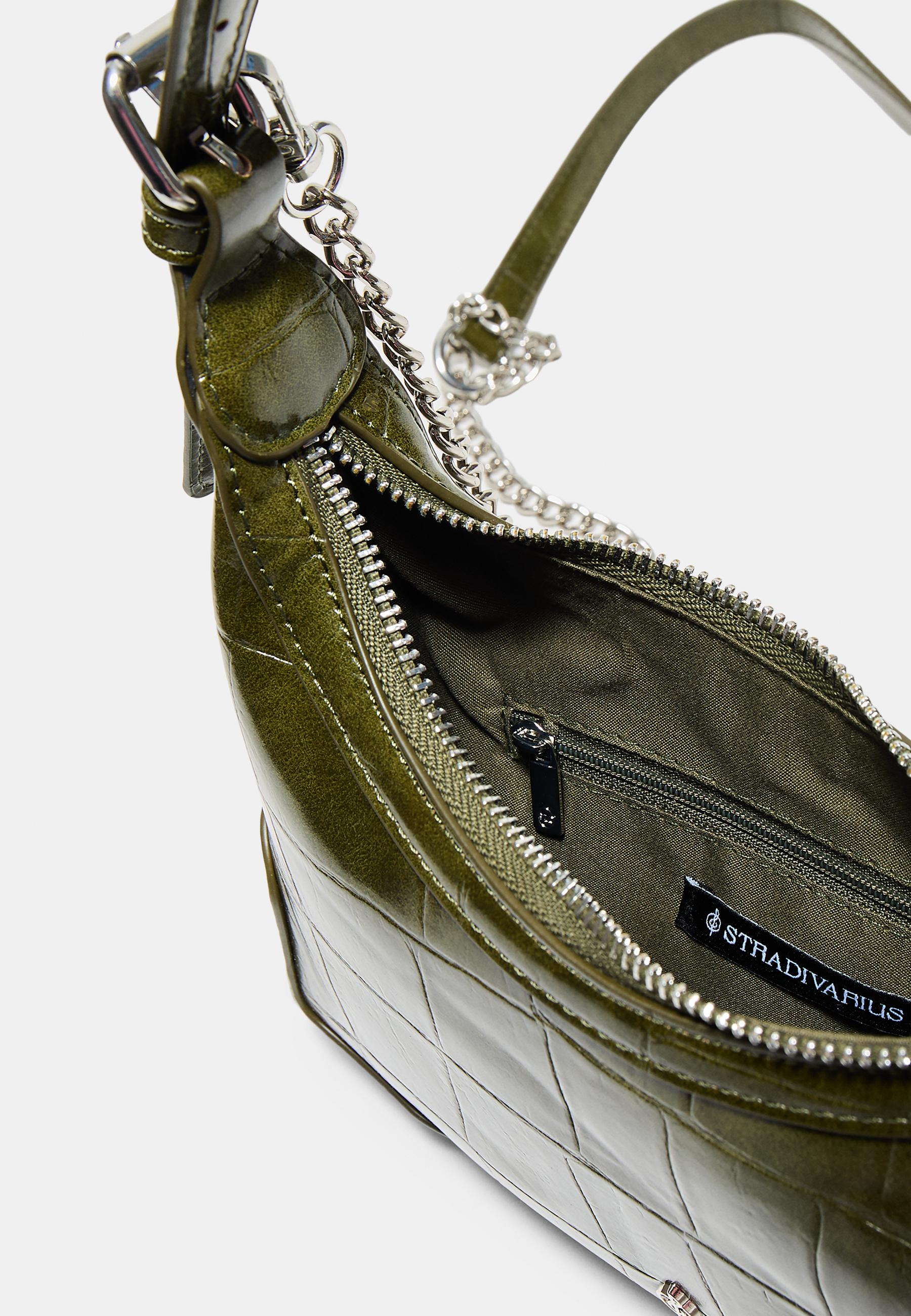 Mock croc mini chain shoulder bag — Khaki