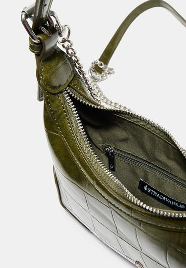 Croc-effect chain shoulder bag — Khaki 5