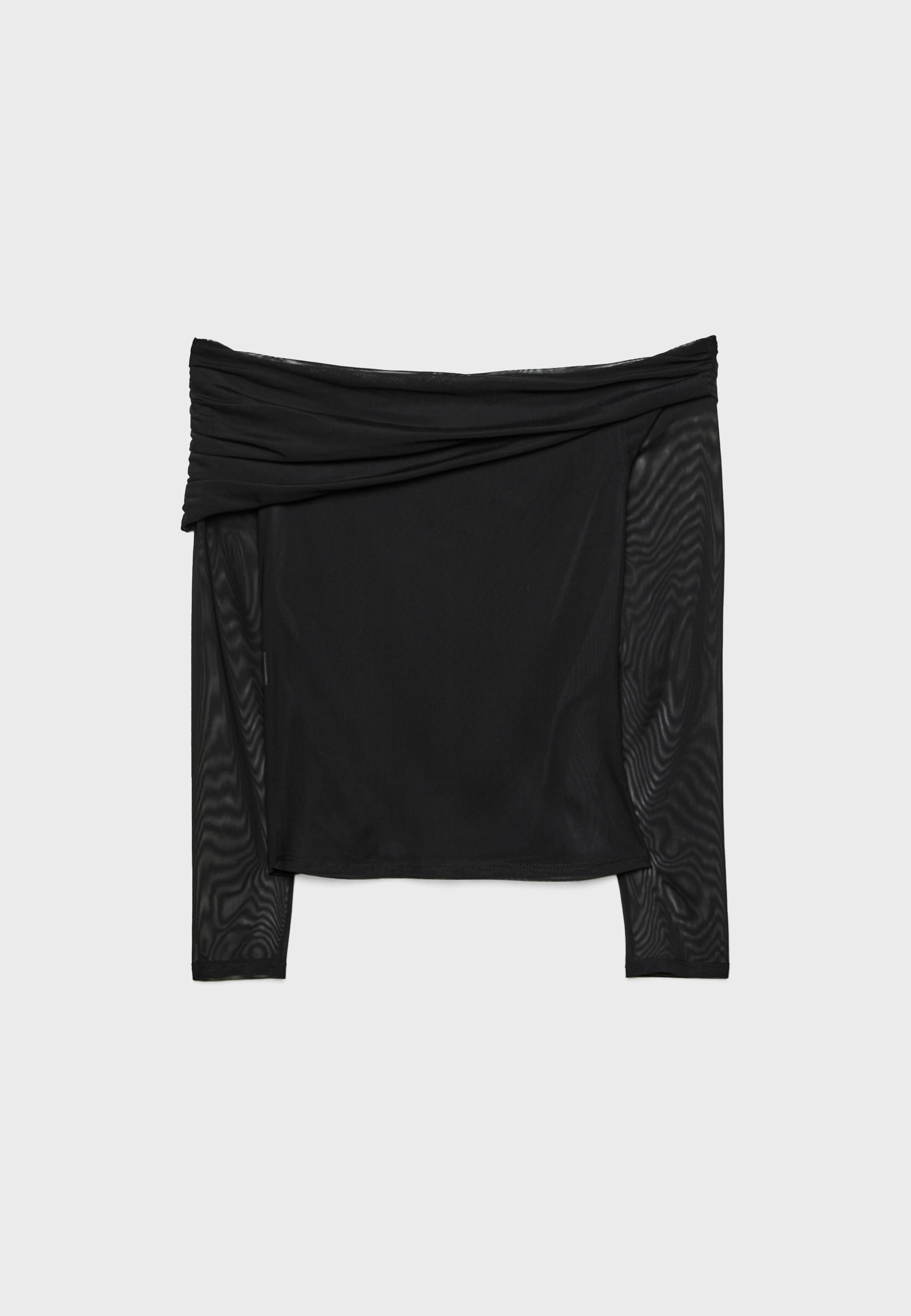 Asymmetric tulle T-shirt — Black