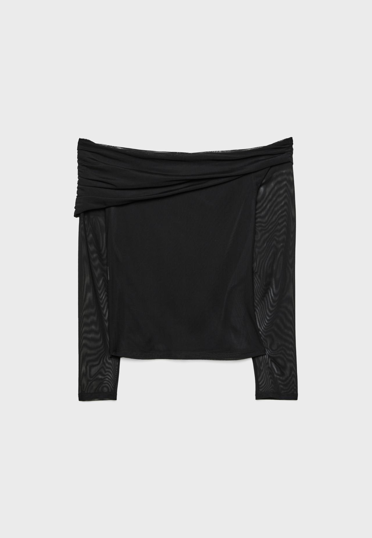 Asymmetric tulle T-shirt — Black