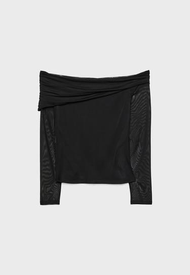 Asymmetric tulle T-shirt — Black 8