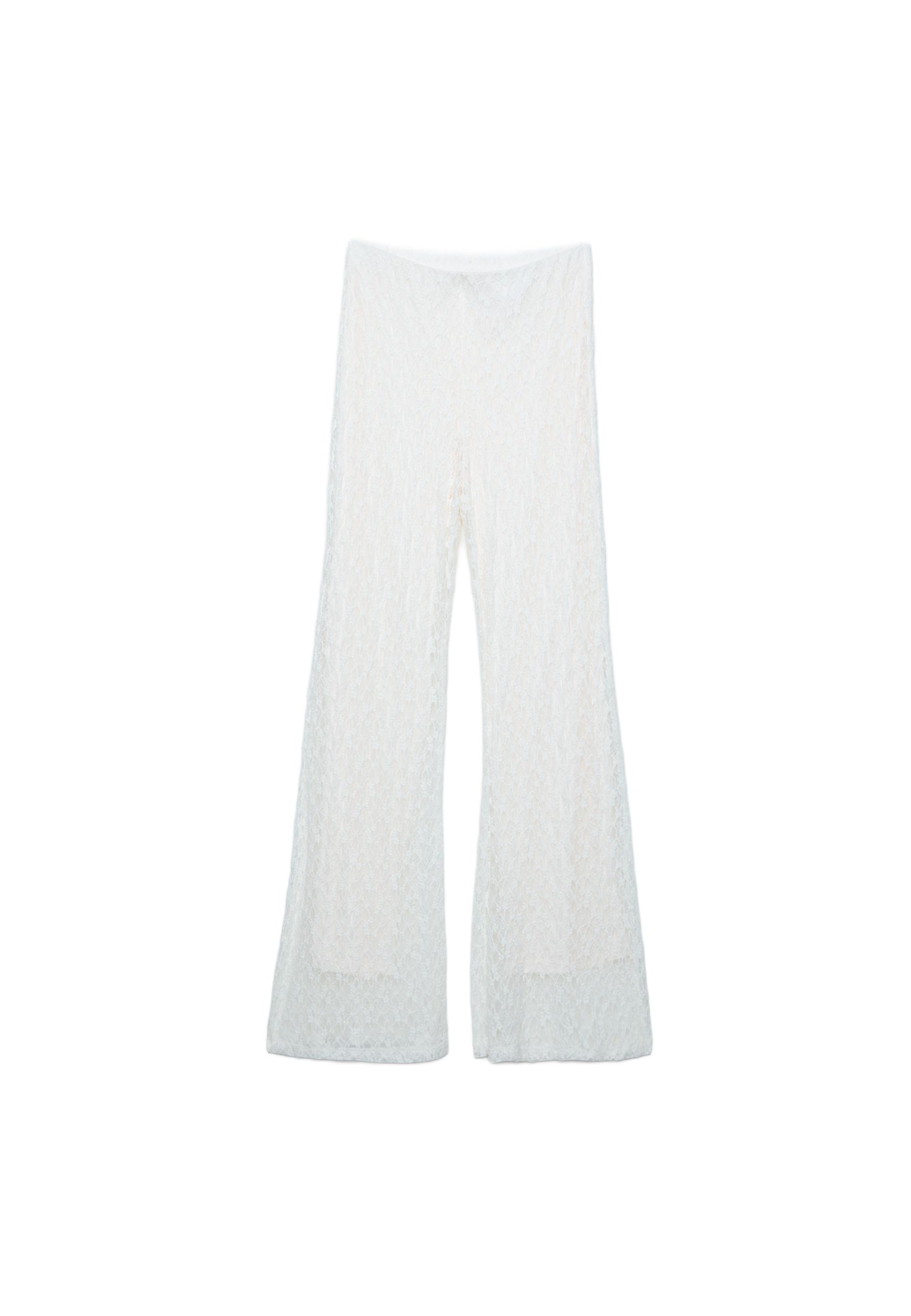 Lace bell bottom trousers — Ecru