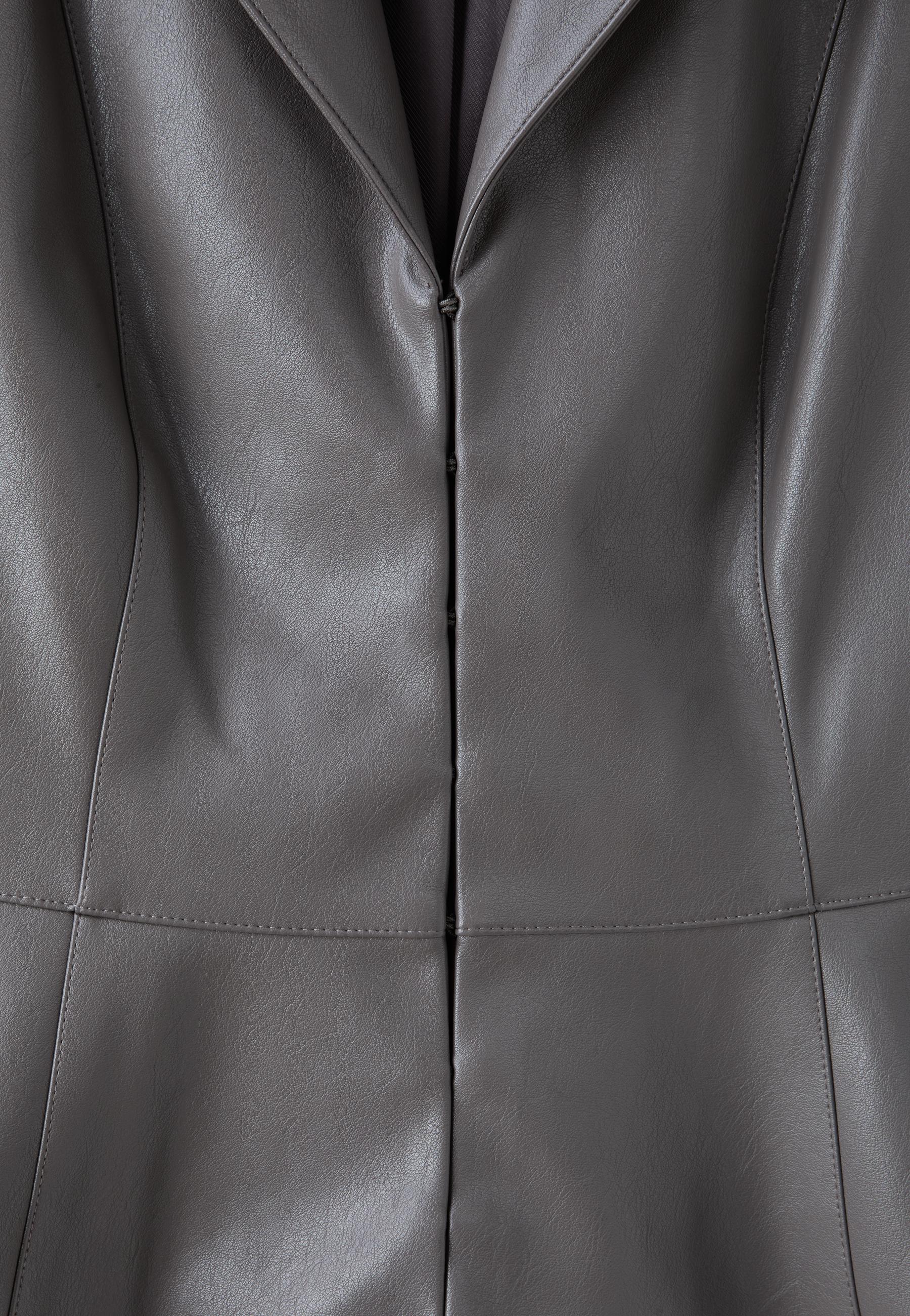 Fitted leather effect peplum blazer — Dark grey