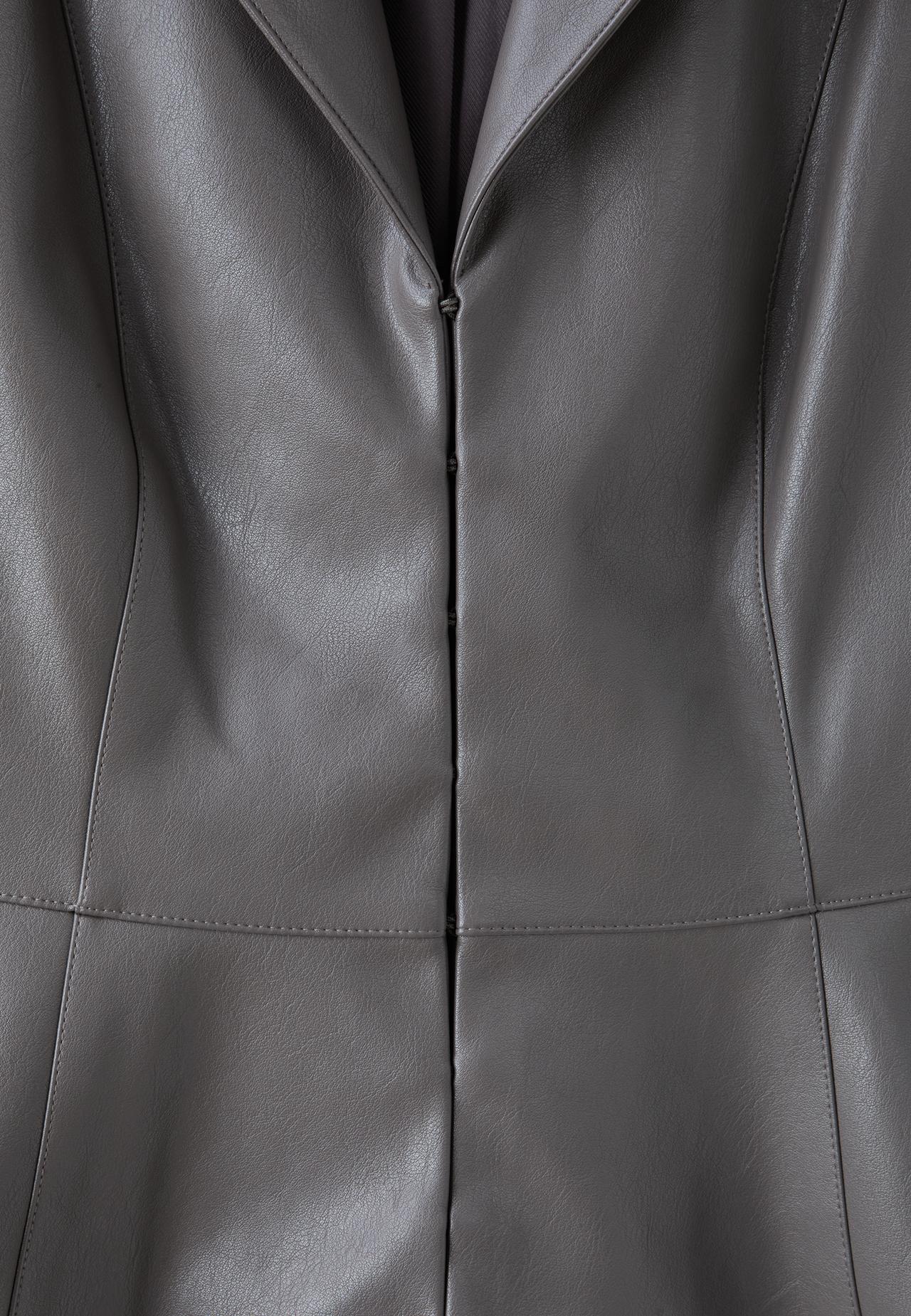 Fitted leather effect peplum blazer — Dark grey