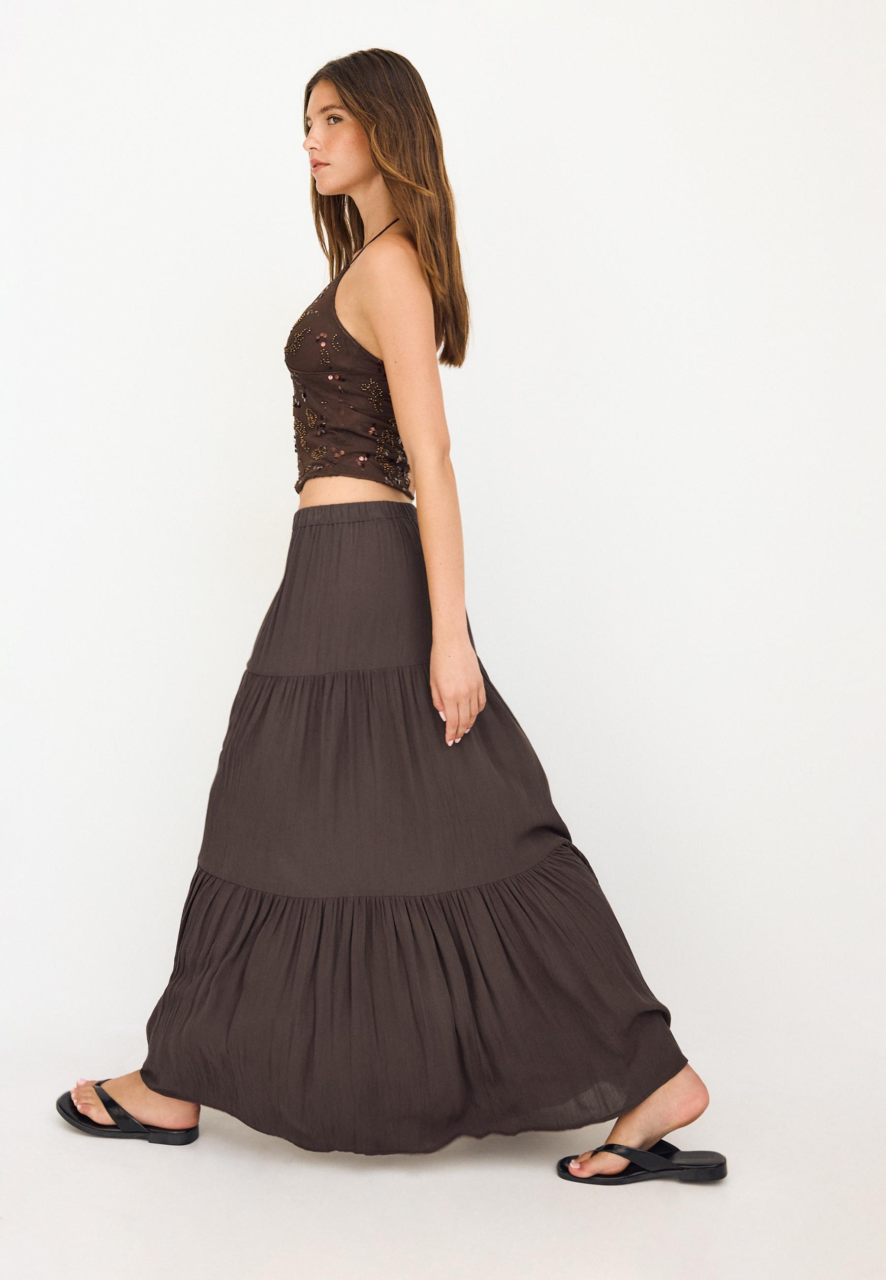 Stradivarius Μίντι Φούστα Boho Καφέ M