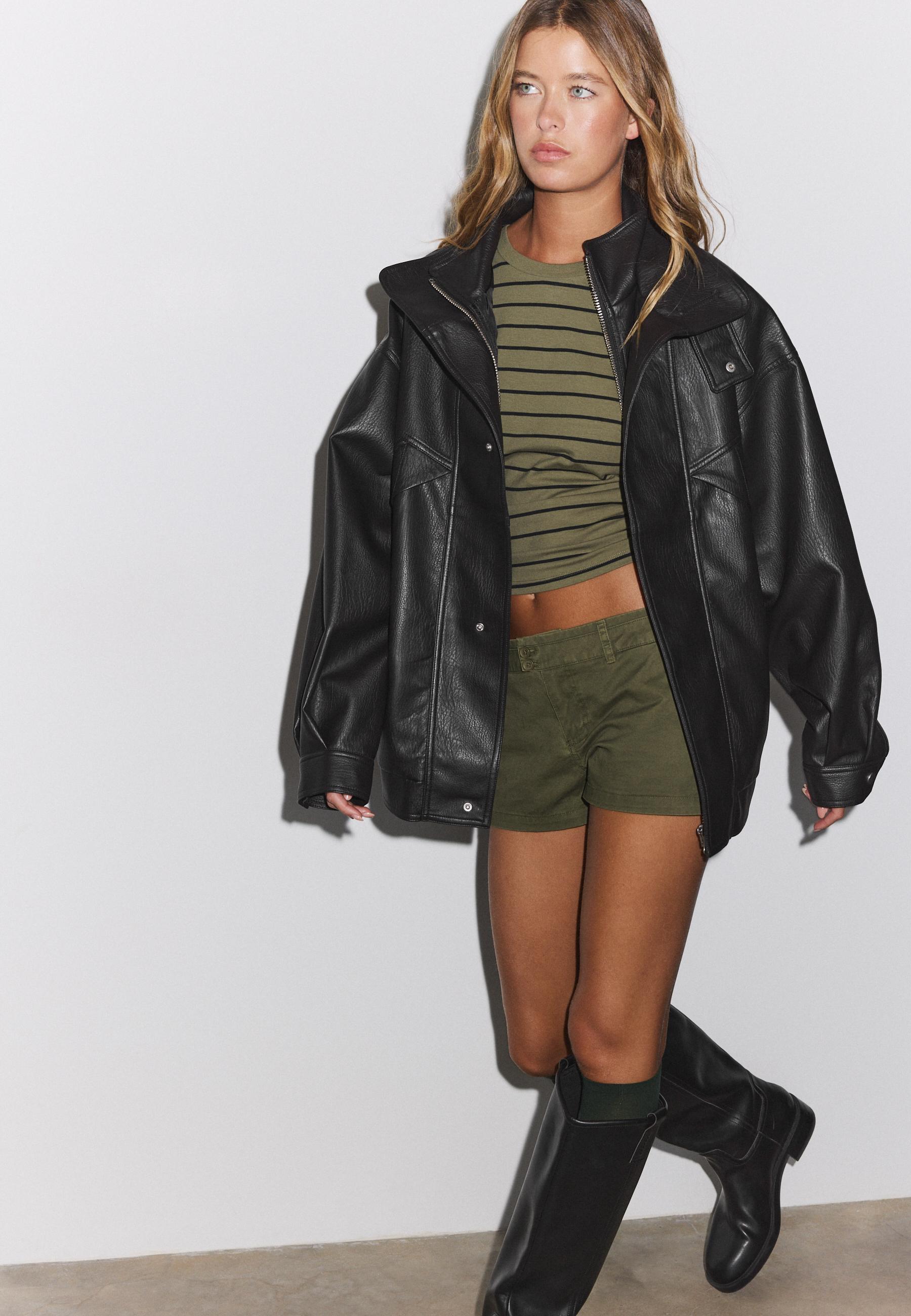 Oversize leather effect jacket — Black