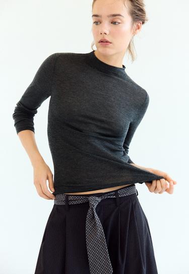 Basic wool silk mock neck jumper — Dark grey 4