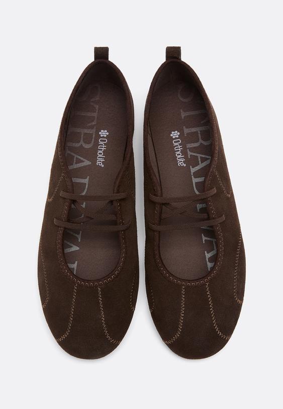 Stradivarius Leather Elastic Strap Ballet Trainers Brown 5