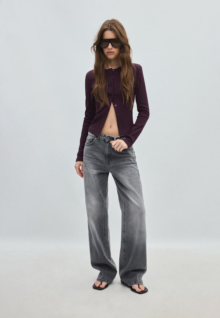 knit cardigan with shoulder pads