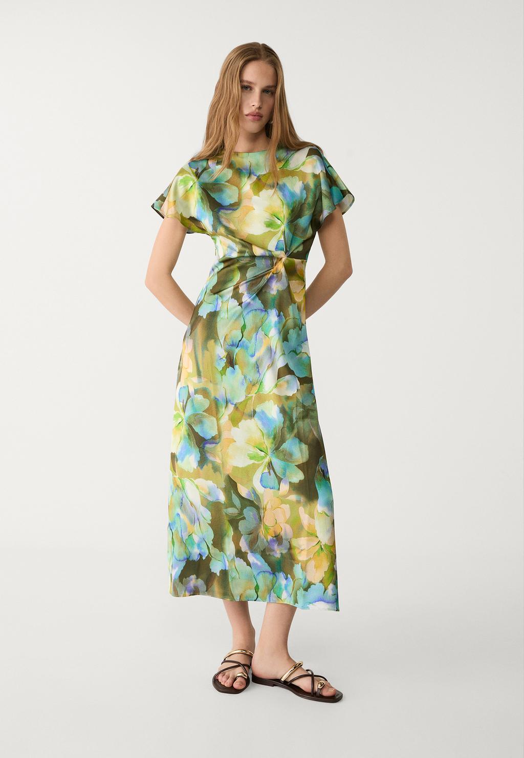 Printed satin midi dress