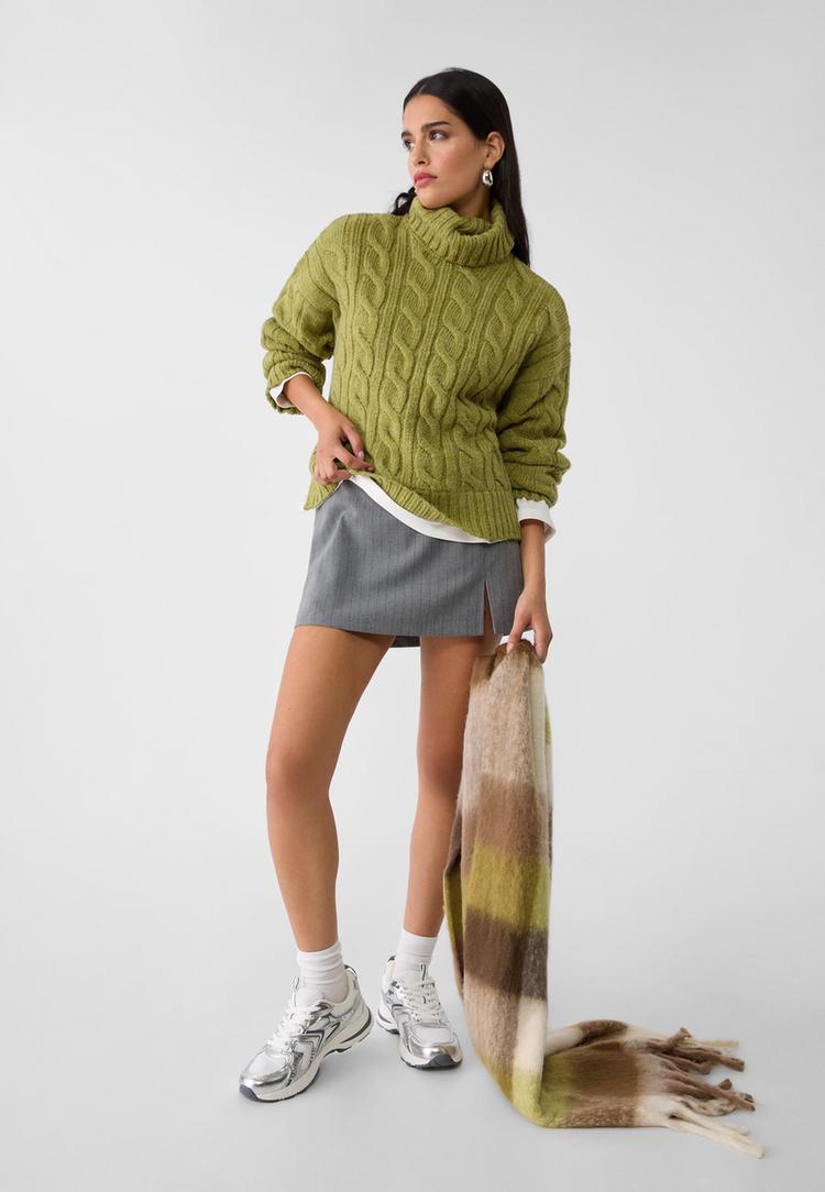 pull col roule maille torsadee