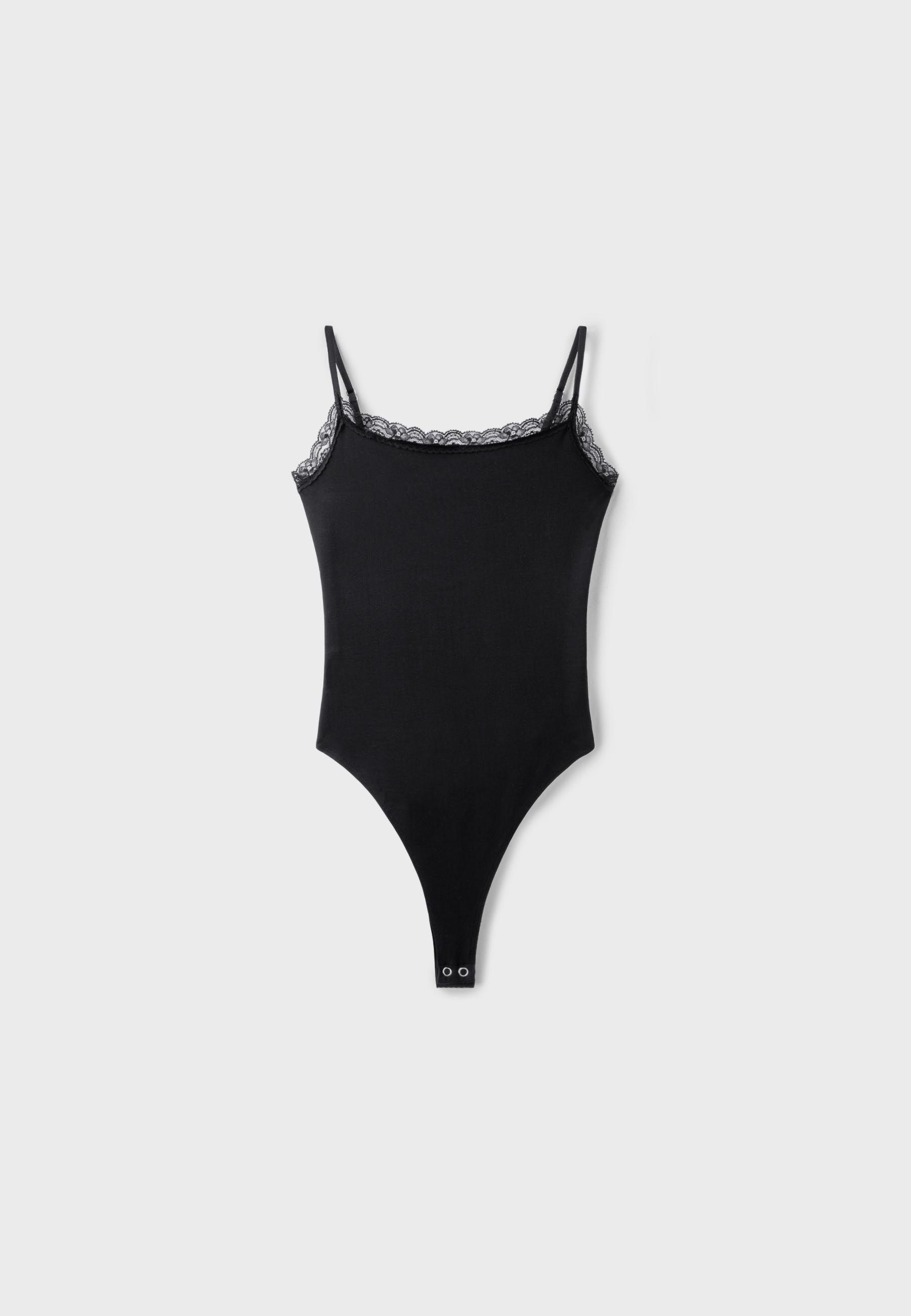 Bodysuit with blonde lace detail — Black