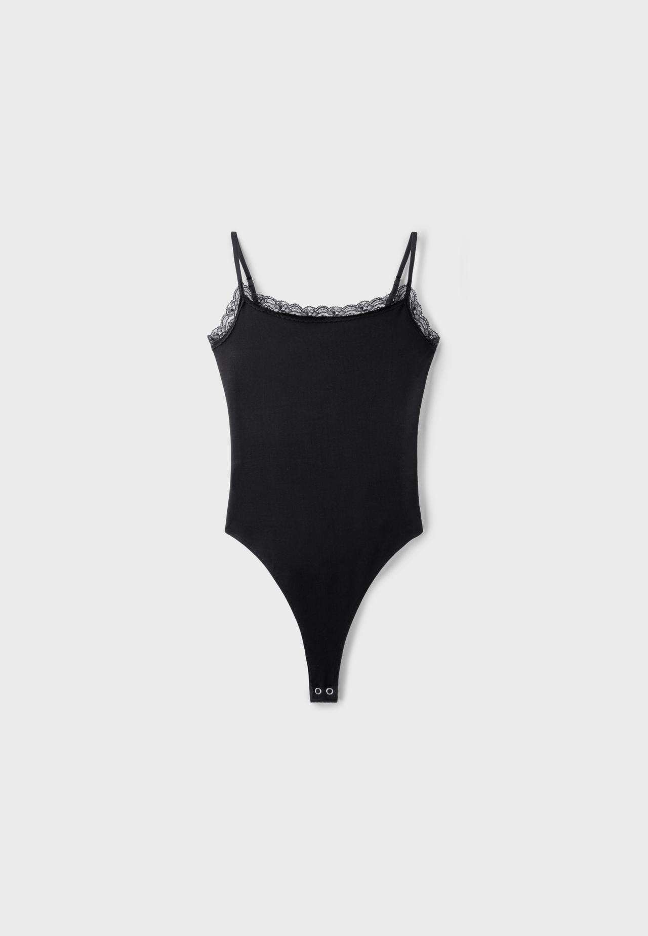 Bodysuit with lace detail — Black