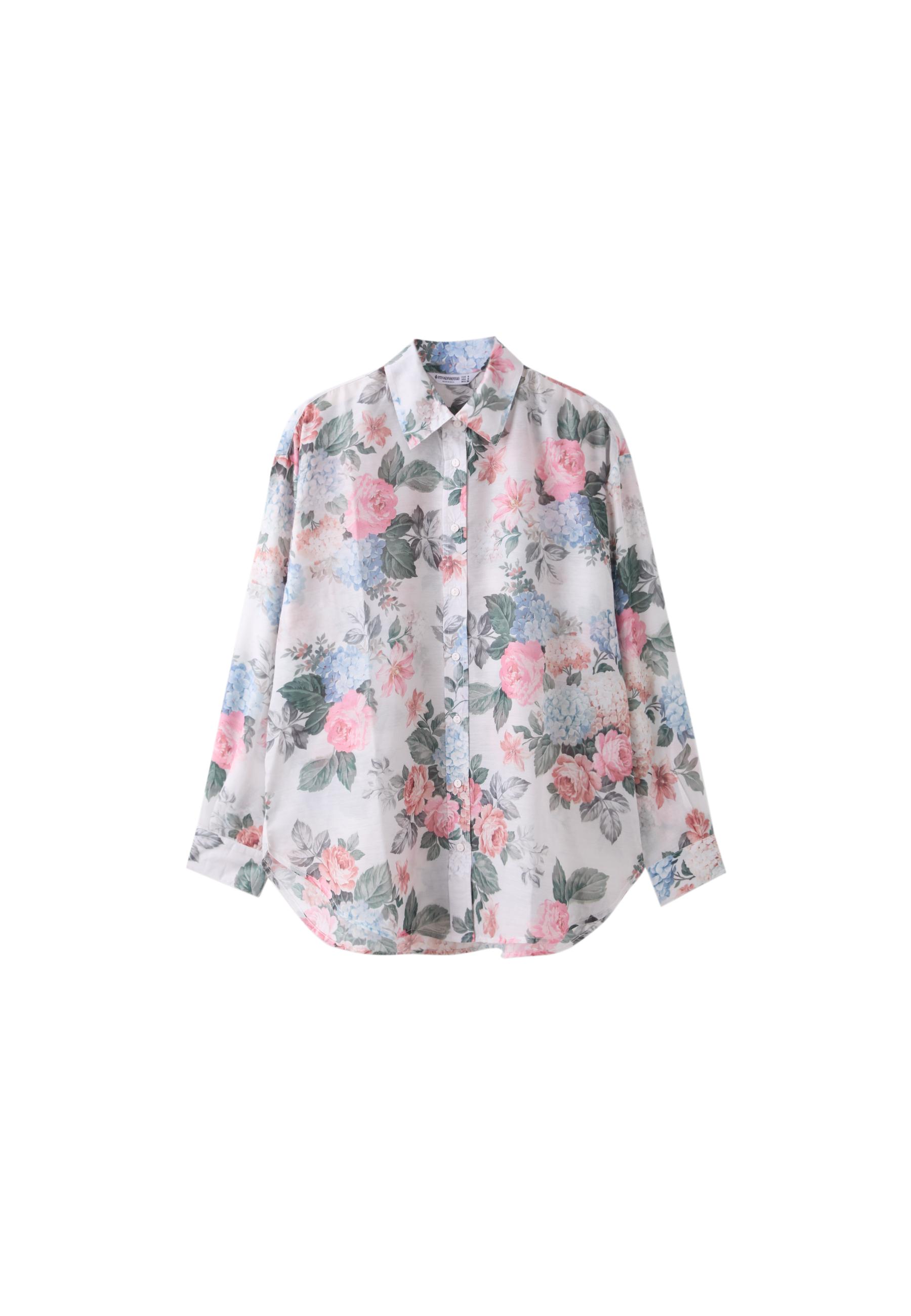 Floral print flowing shirt — Ecru