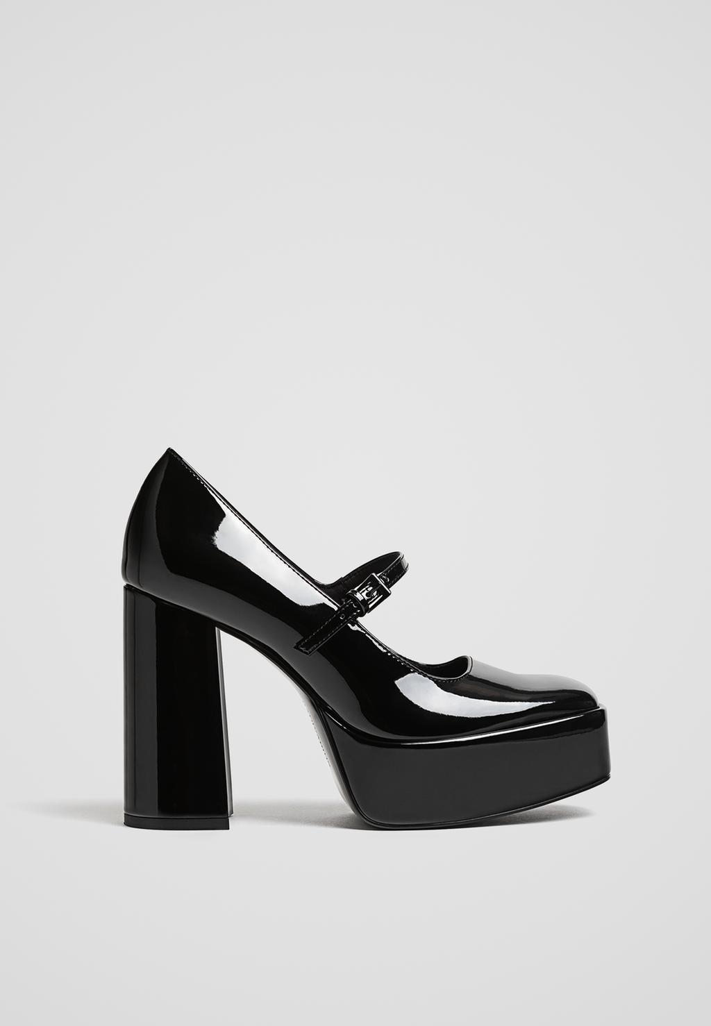 Faux-patent-finish platform shoes