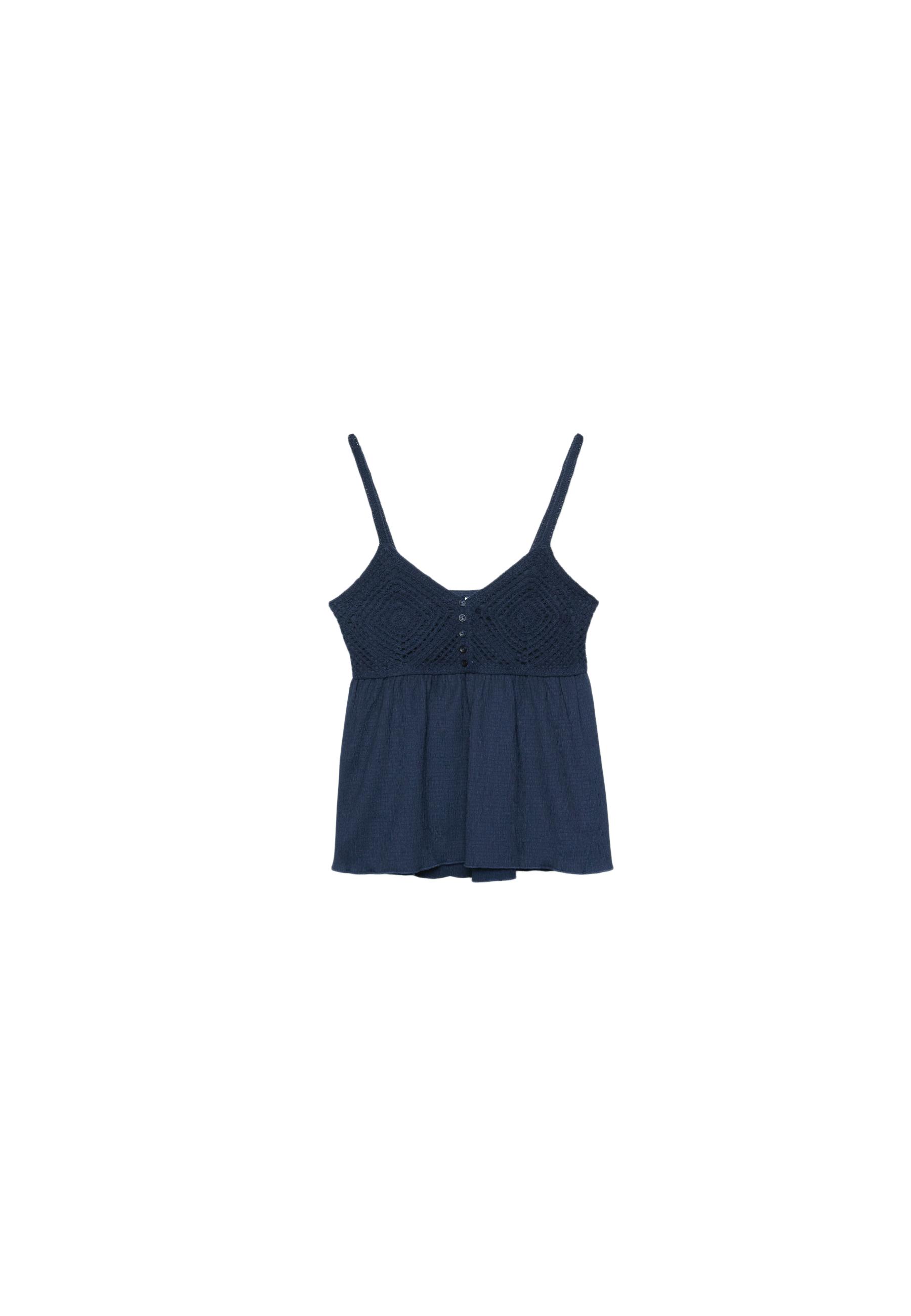 Ruffled crochet top — Navy blue