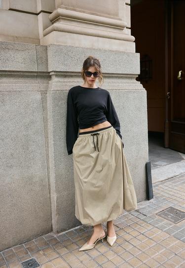 Check balloon maxi skirt — Beige 5