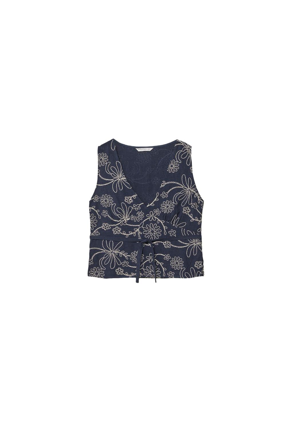 Embroidered linen blend top