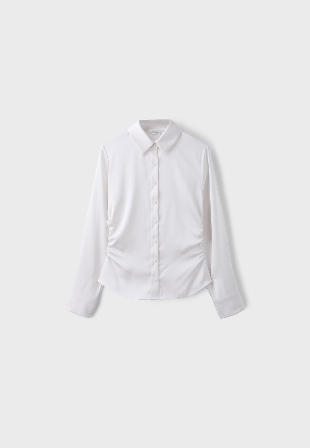 Gathered sateen shirt — Ecru