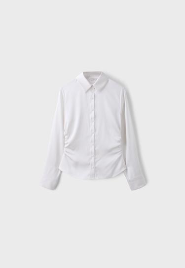 Gathered sateen shirt — Ecru 7